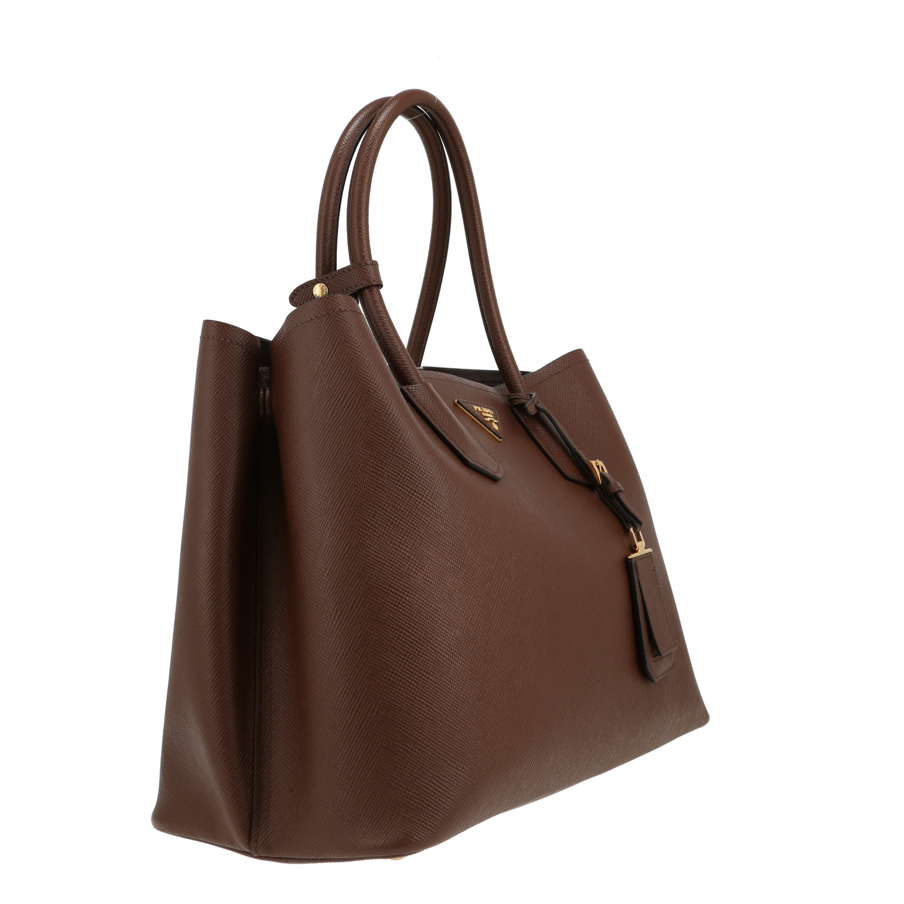 Borsa a tracolla Prada, modello Double medio, in pelle Saffiano marrone