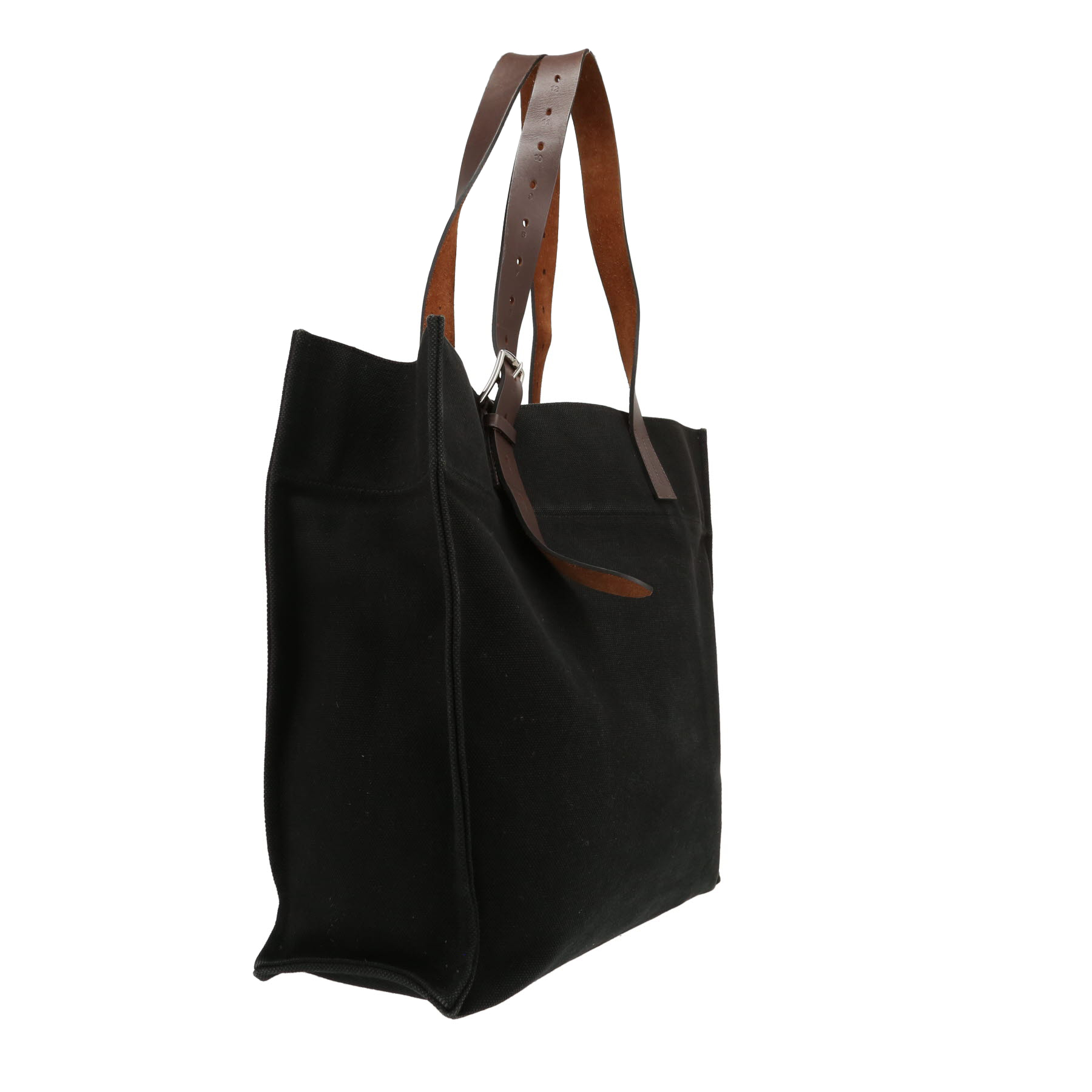 Borsa a mano Hermès «Etrivière» in tela nera e pelle marrone