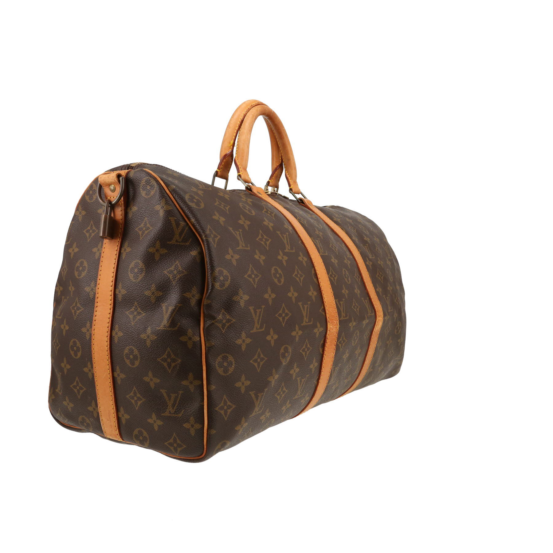 Sac de voyage Louis Vuitton  Keepall 50 en toile monogram marron et cuir naturel