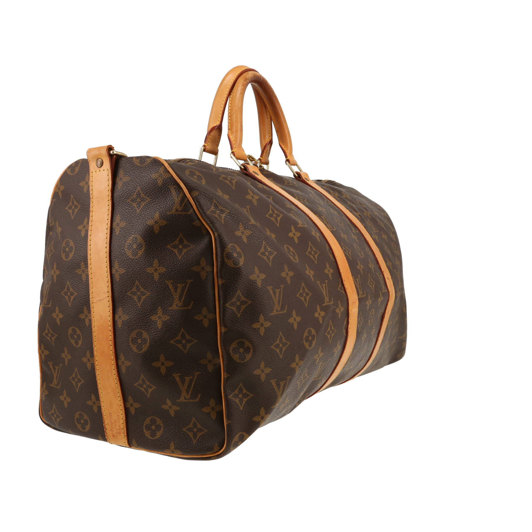 Sac de voyage Louis Vuitton  Keepall 50 en toile monogram marron et cuir naturel