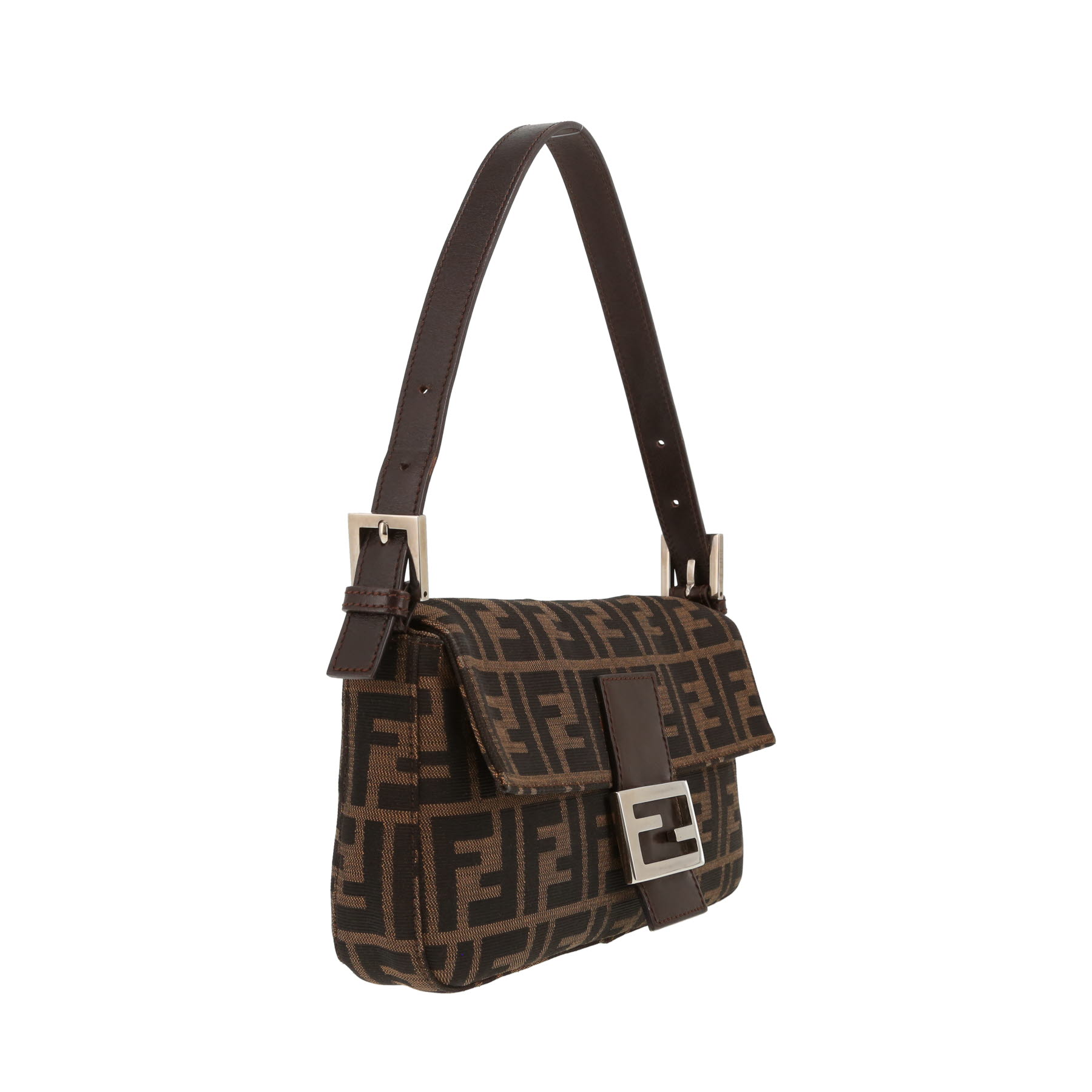 Fendi  Baguette handbag  in brown logo canvas  and brown leather