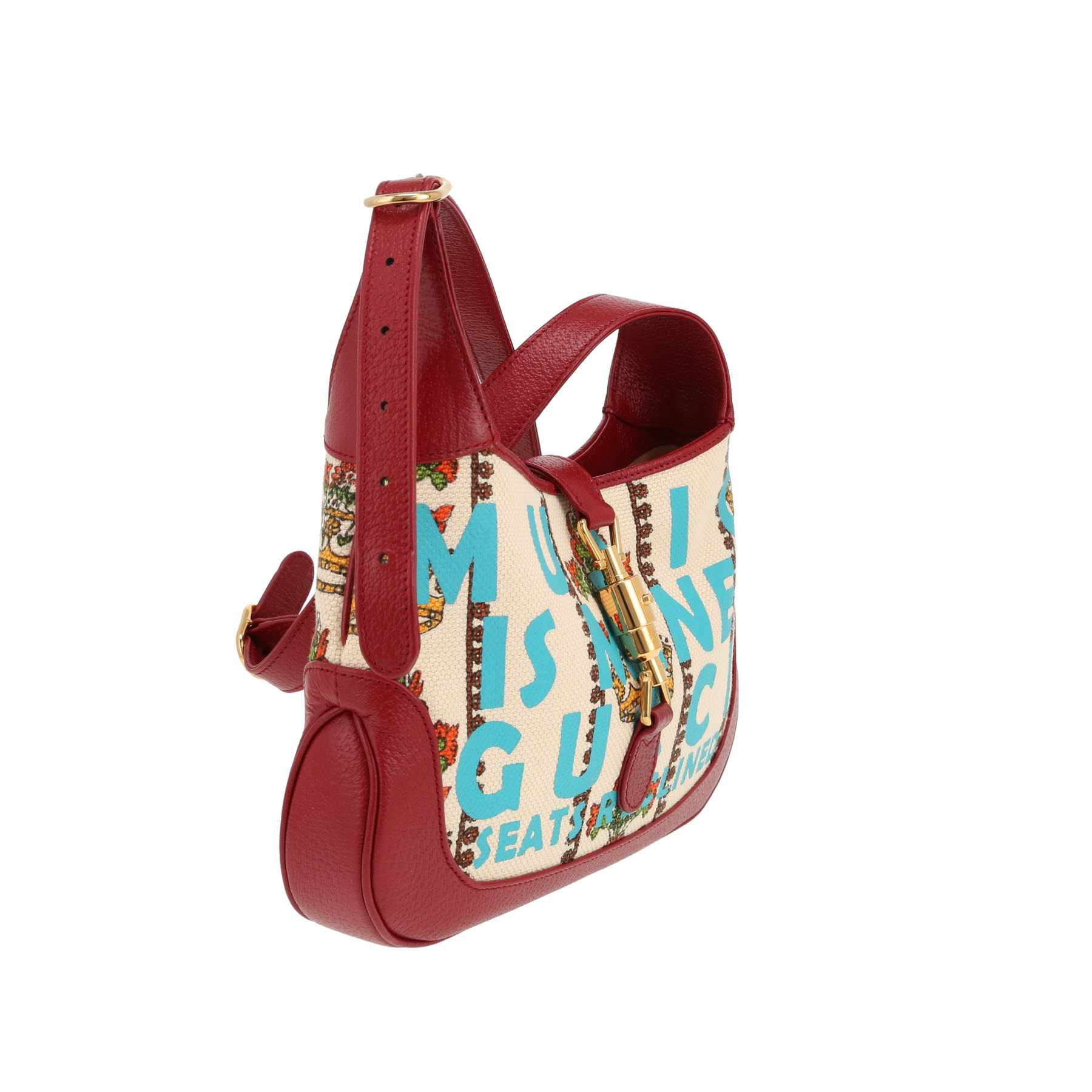 Sac à main Gucci Jackie Centennial Music is Mine en toile beige et cuir bordeaux