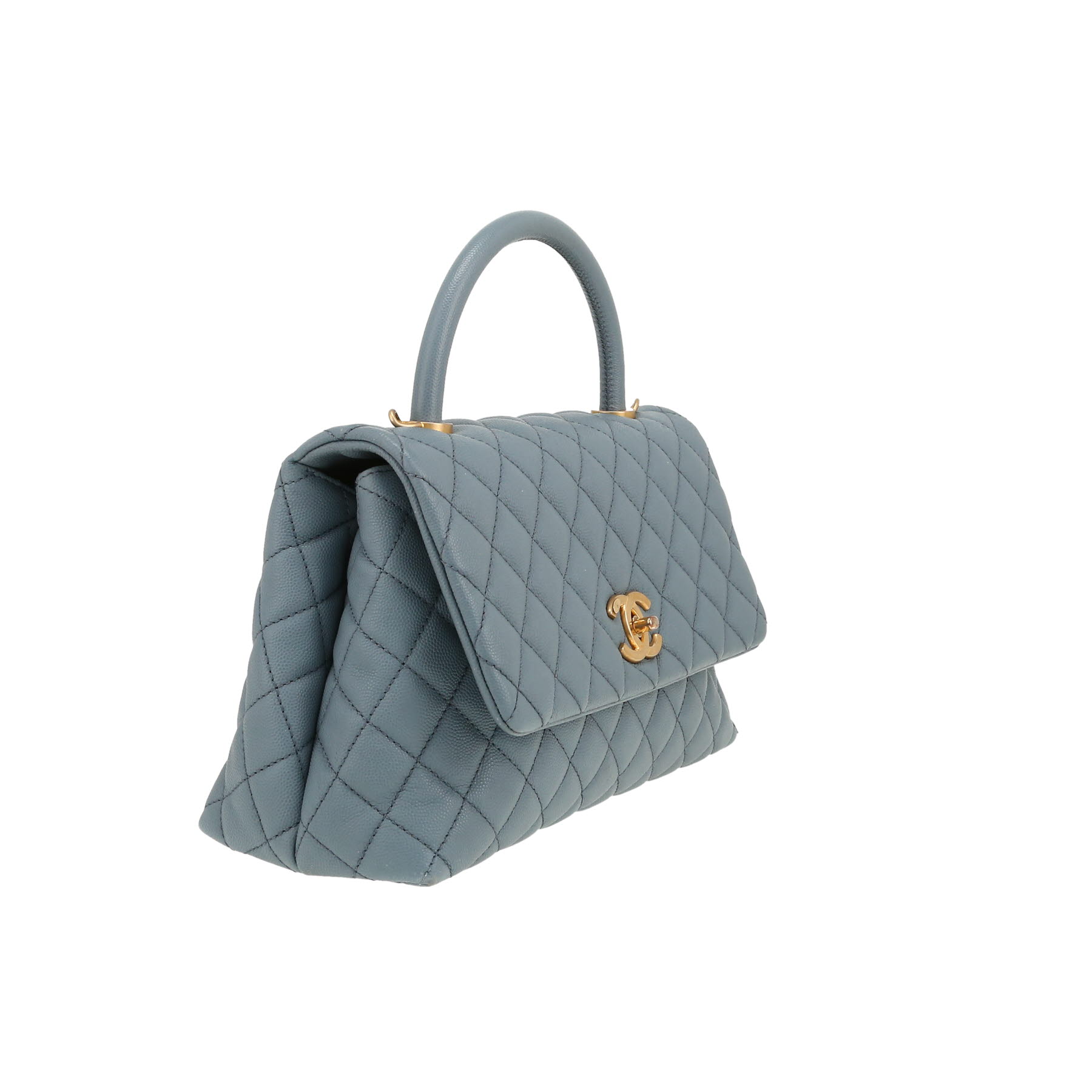 Chanel  Coco Handle shoulder bag  in blue quilted grained leather
