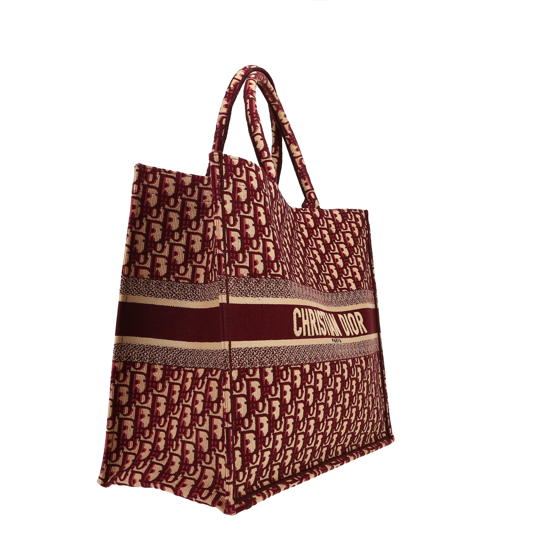 Dior  Book Tote shopping bag  in burgundy and beige monogram canvas Oblique