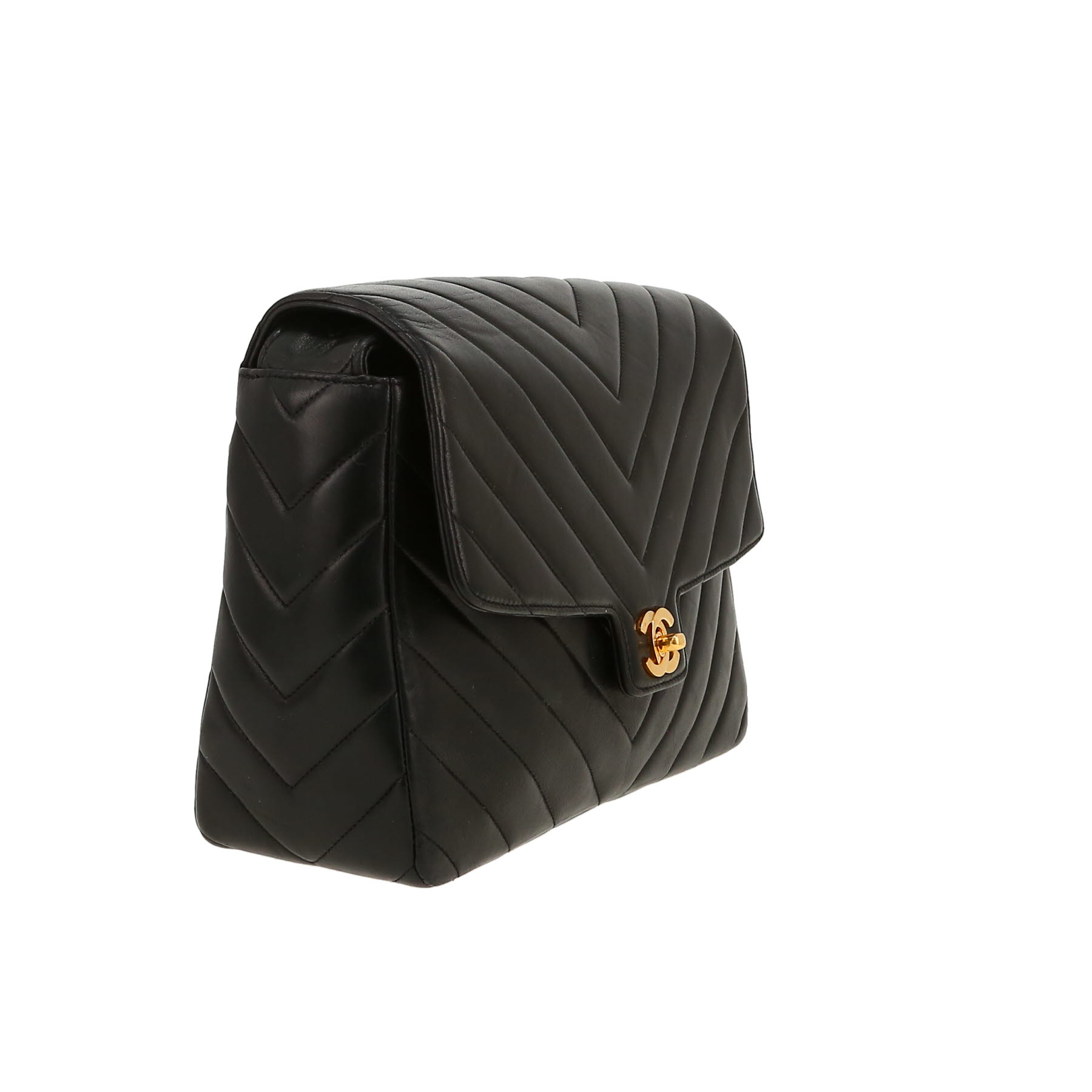 Sac à main Chanel  Vintage en cuir matelassé chevrons noir