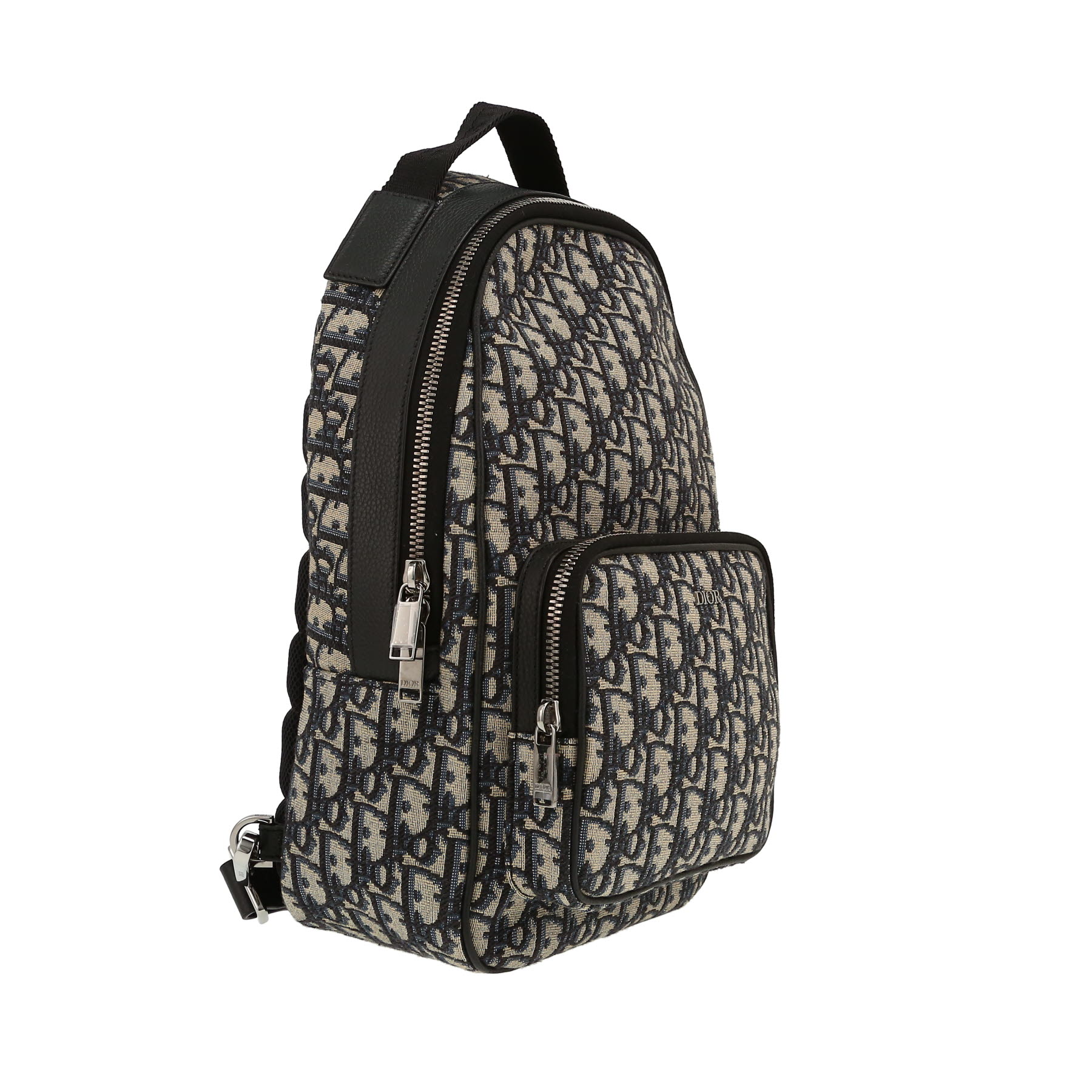 Dior   backpack  in navy blue and beige monogram canvas Oblique  and black leather