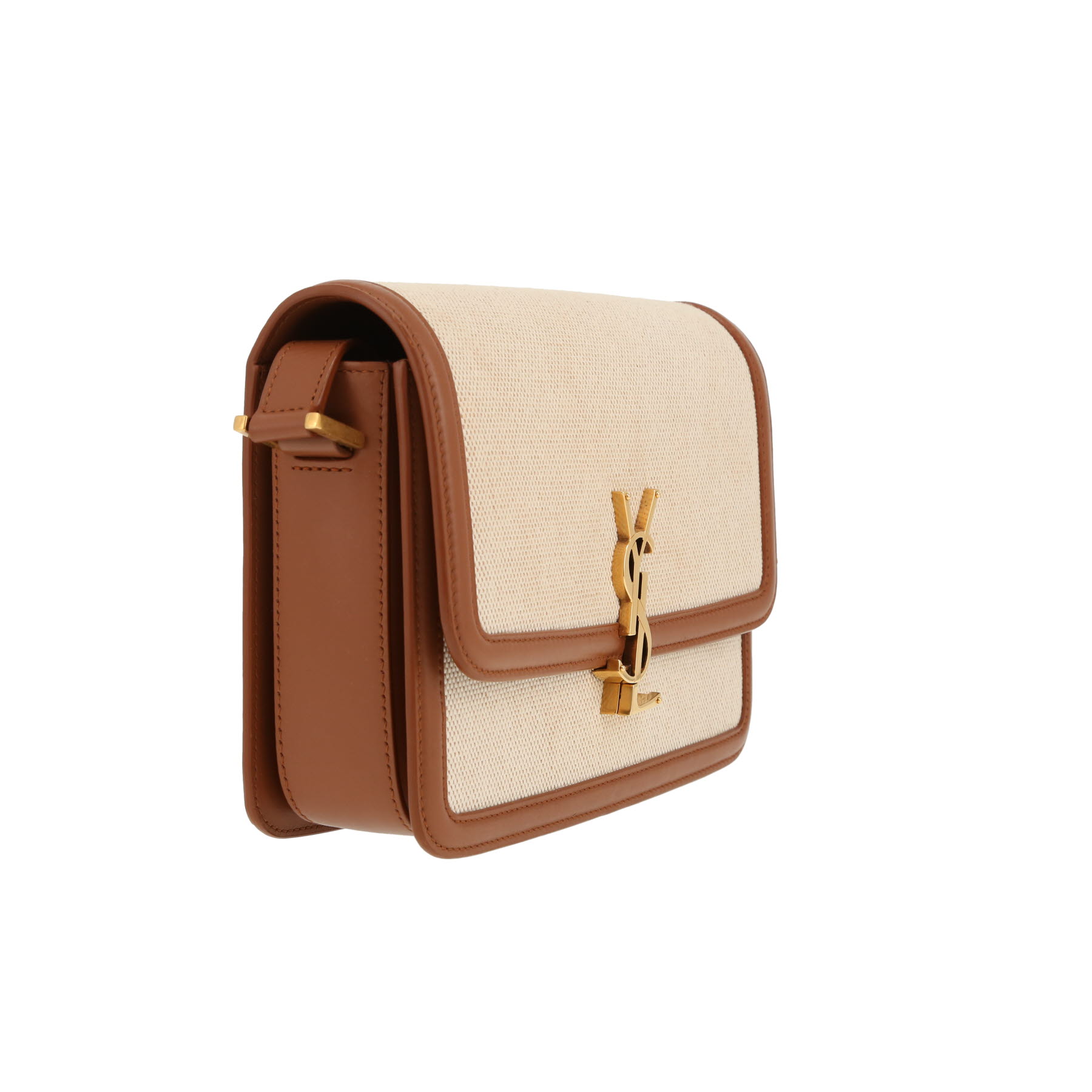 Sac bandoulière Saint Laurent  Solférino en cuir marron et toile beige