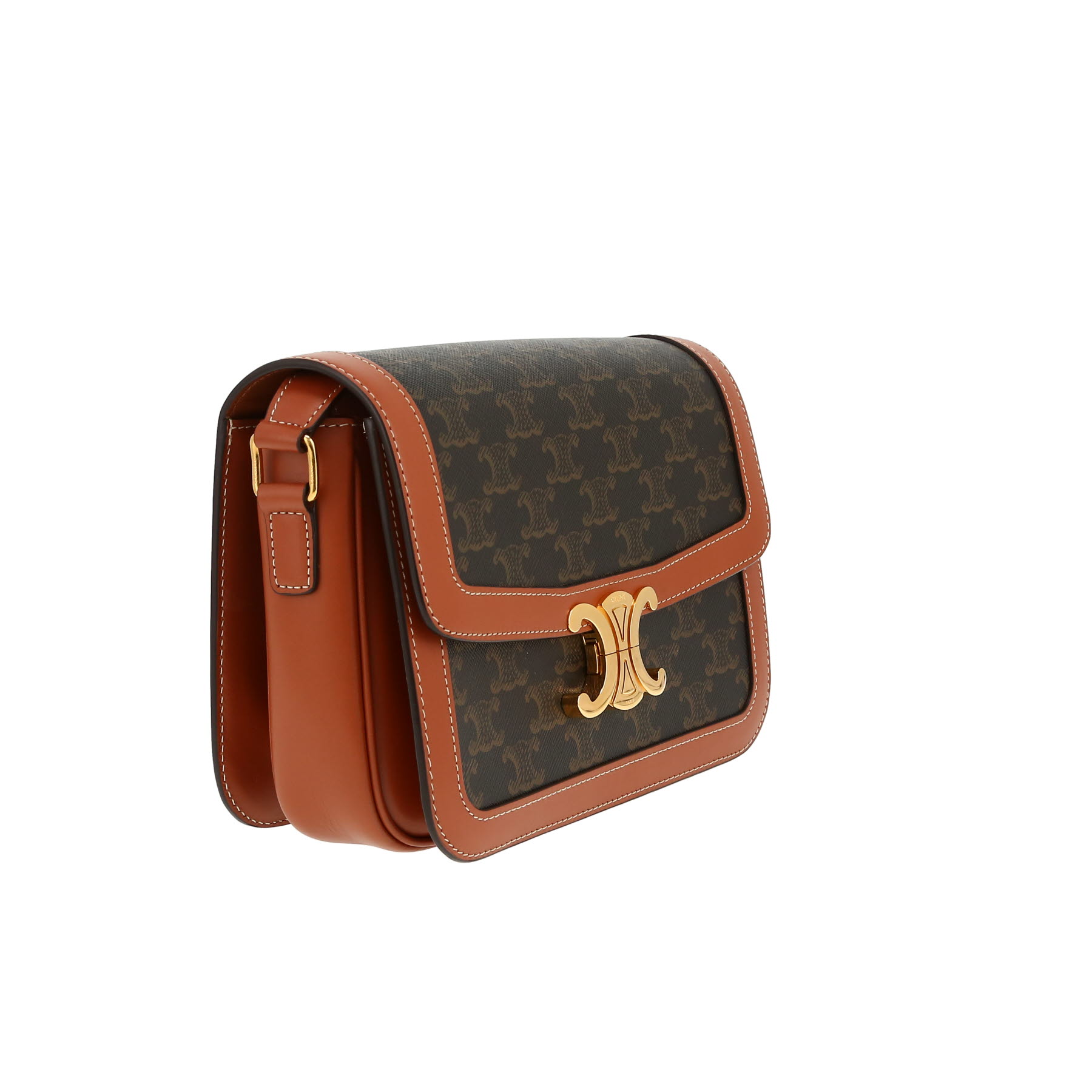 Bolso bandolera Celine  Triomphe en tejido "Triomphe" marrón y cuero marrón