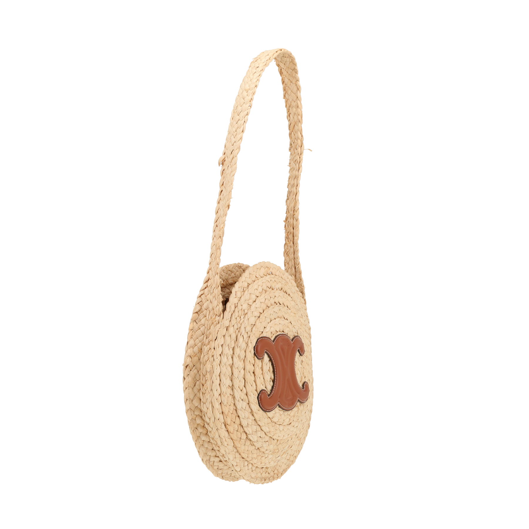 Celine Triomphe handbag in beige wicker and brown leather