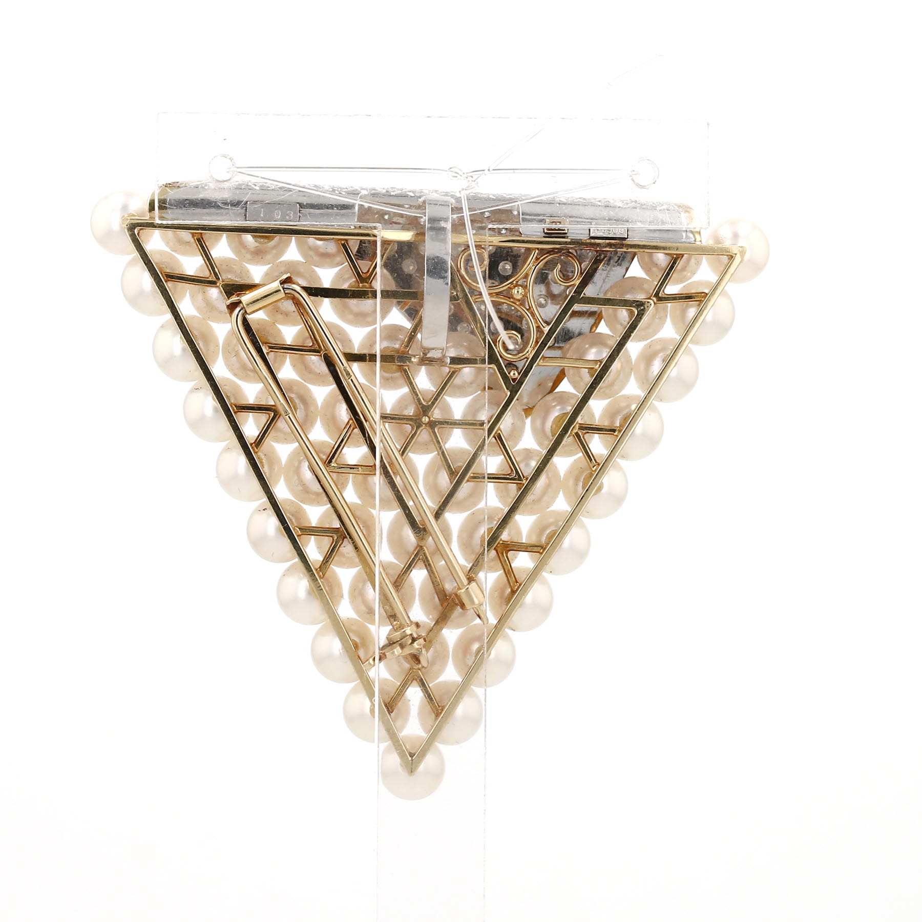 Spilla-ciondolo Vintage  in oro giallo, oro giallo 14k e perla coltivata in diamanti