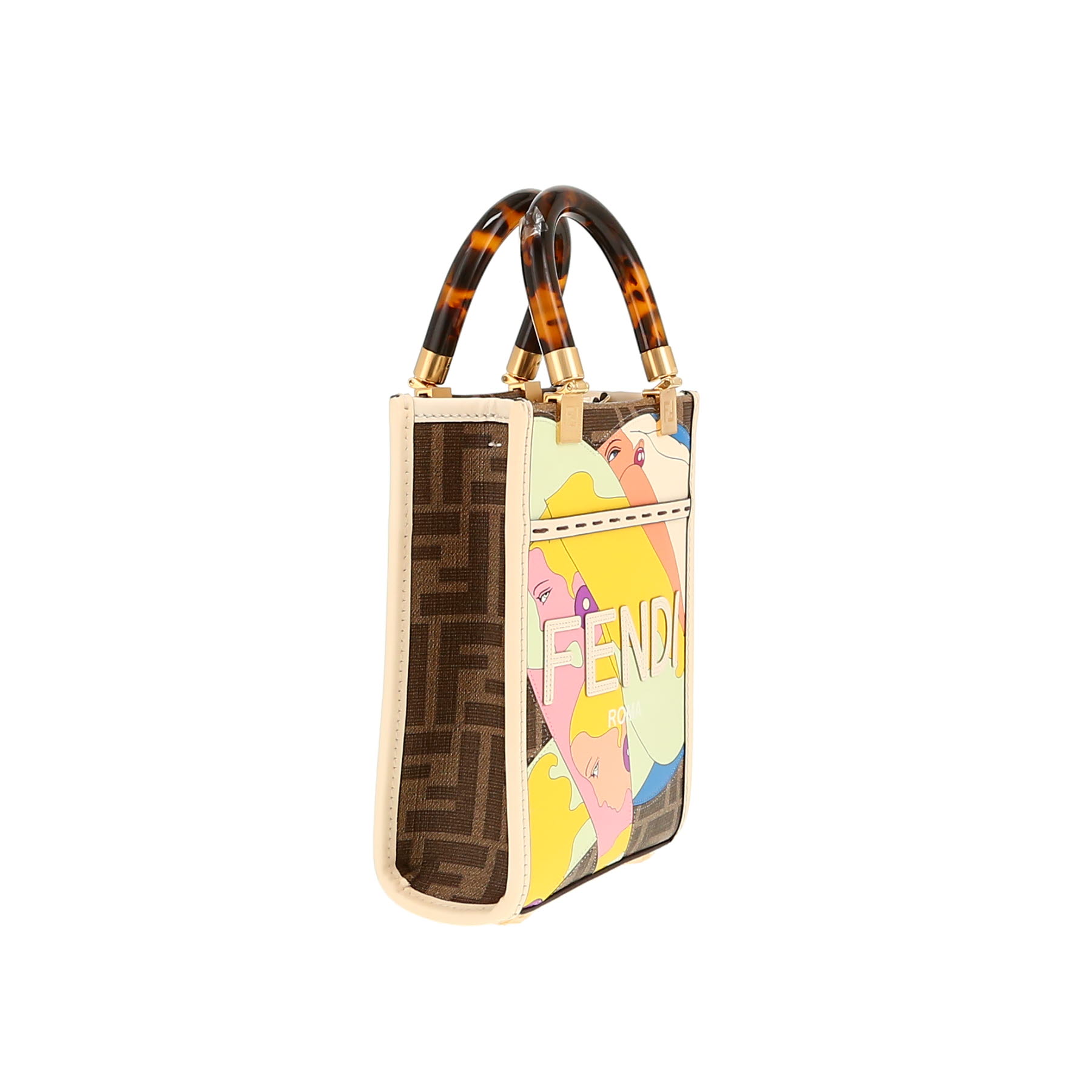 Fendi  Sunshine mini  shoulder bag  in brown logo canvas  and beige leather