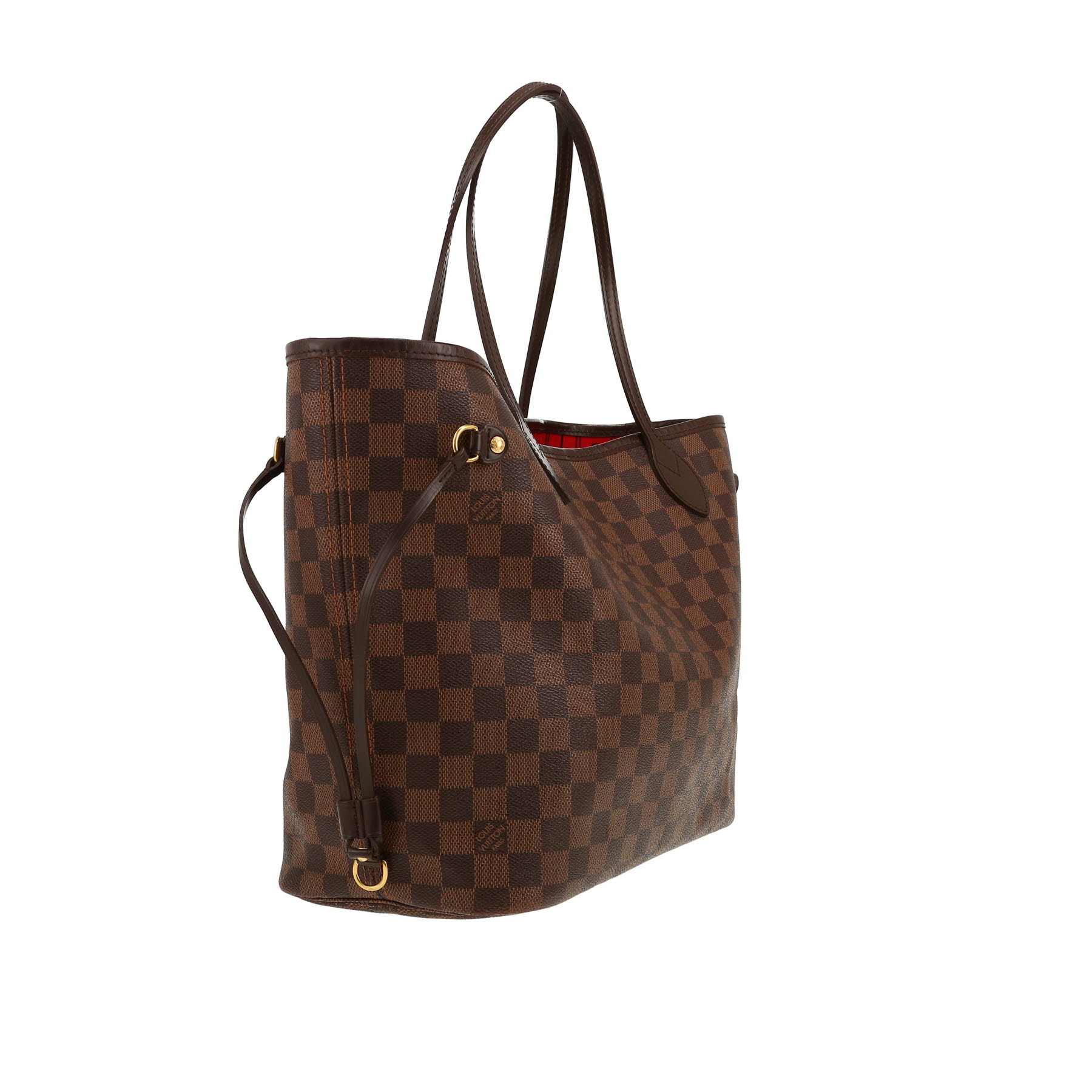 Shopping bag Louis Vuitton  Neverfull in tela a scacchi ebana e pelle marrone