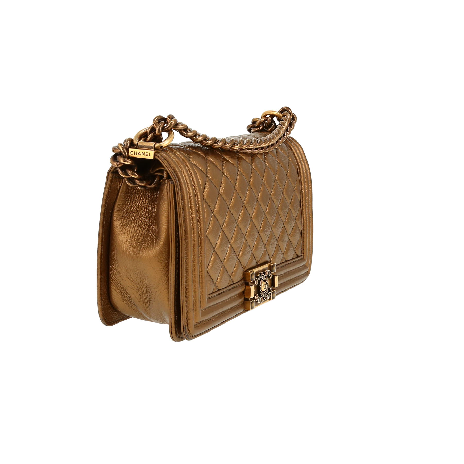 Chanel  Boy shoulder bag  in bronze patent quilted leather
