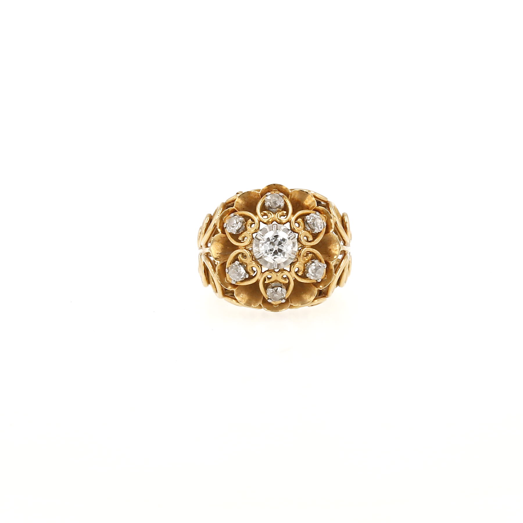 Bague Vintage Or 18k Avec 3 Diamants - Monture Ajourée Années 80 - Taille 53