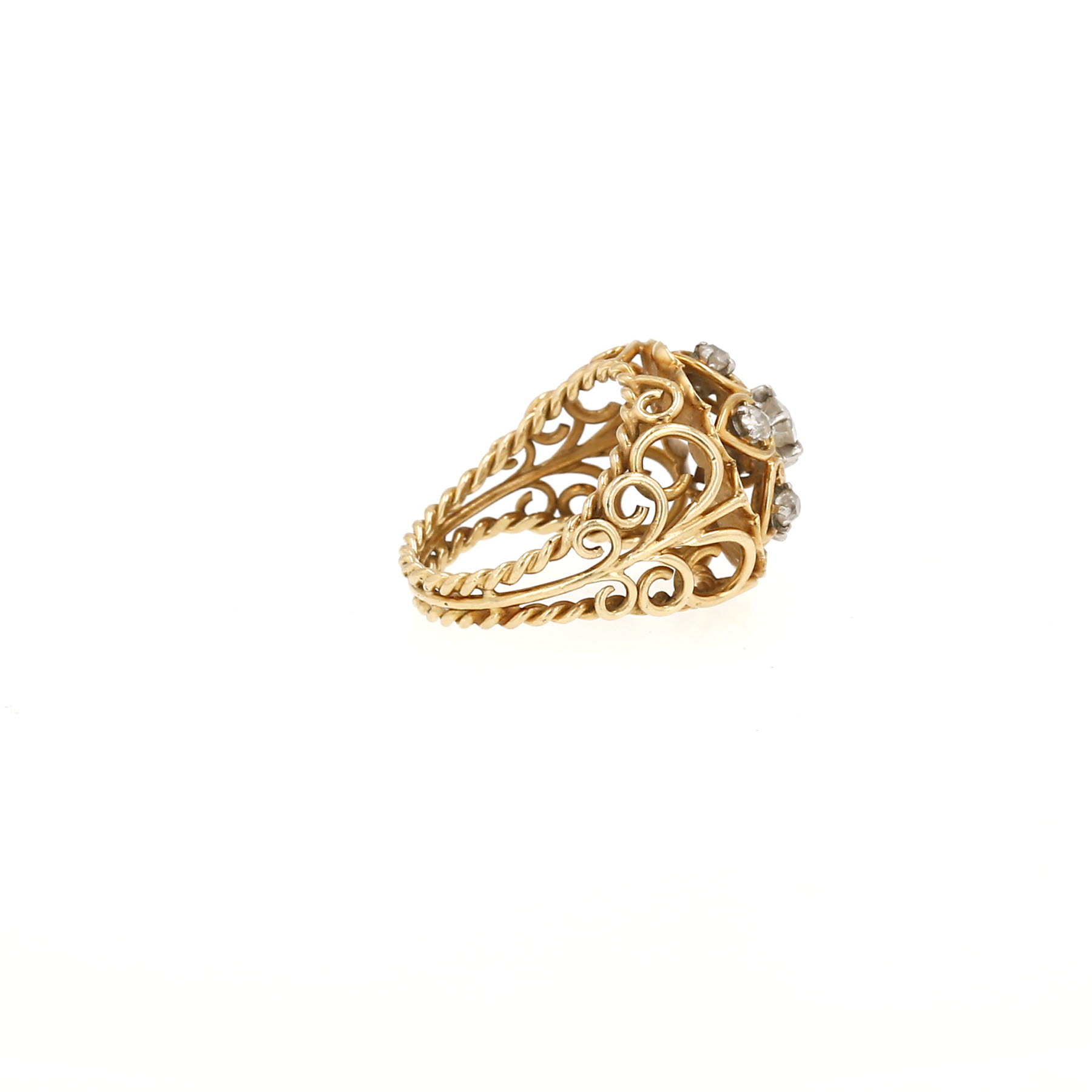 Vintage   1950's ring in yellow gold and diamonds