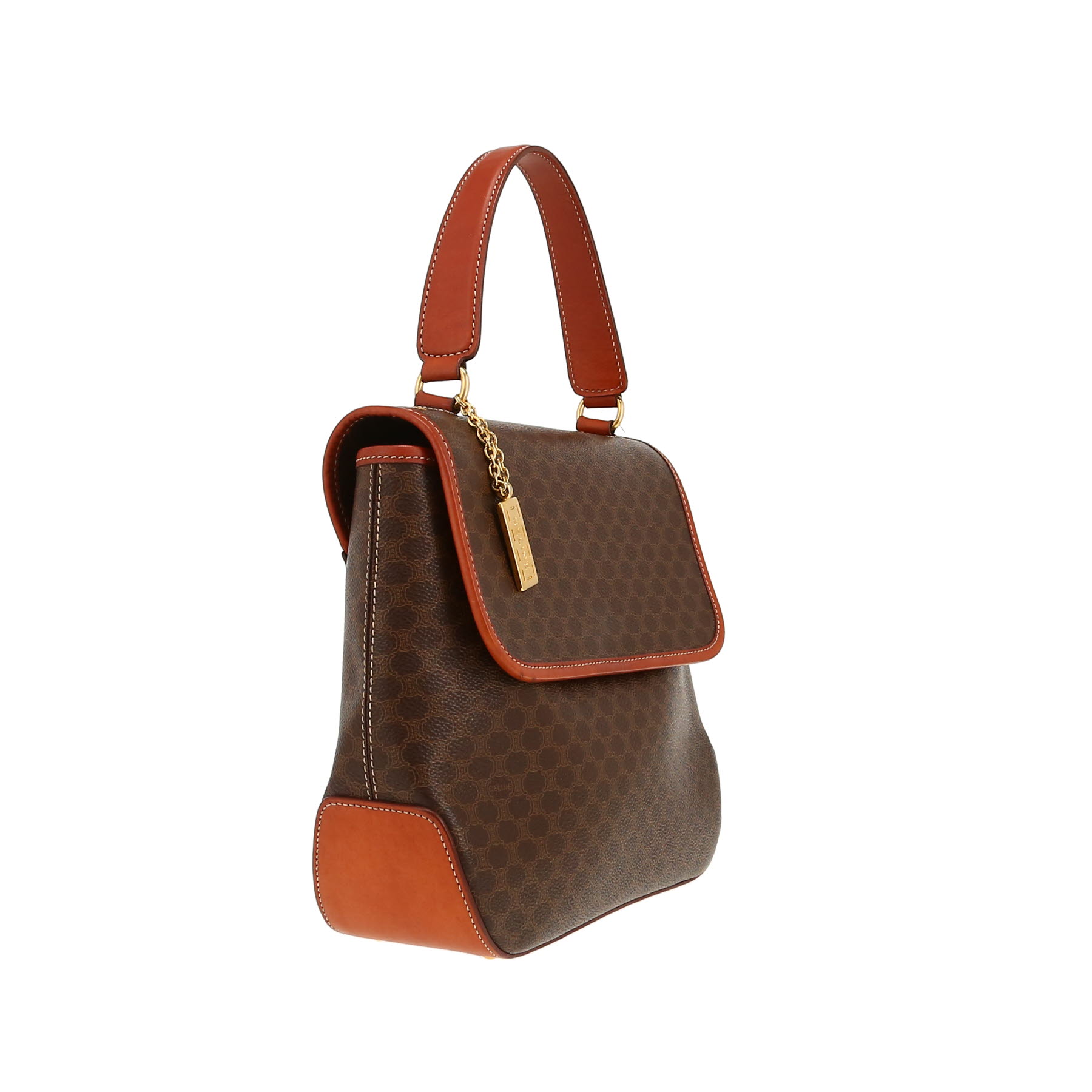 Celine   handbag  in brown "Triomphe" canvas  and brown leather