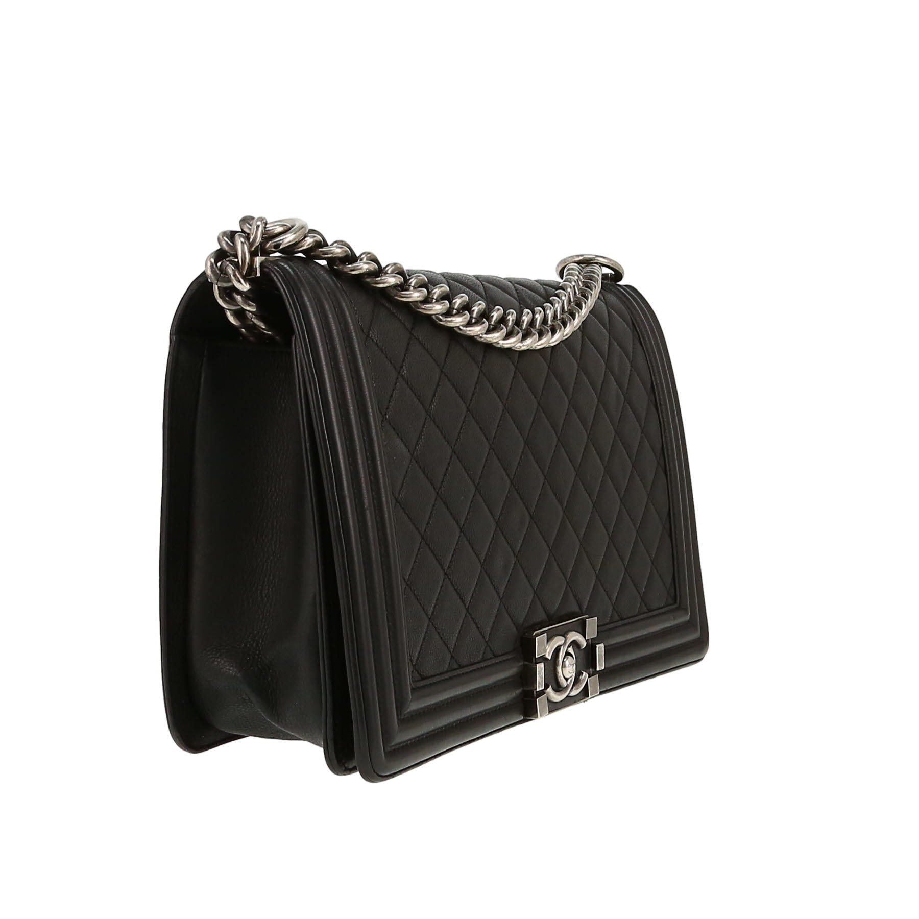 Borsa a tracolla Chanel  Boy in pelle martellata e trapuntata nera