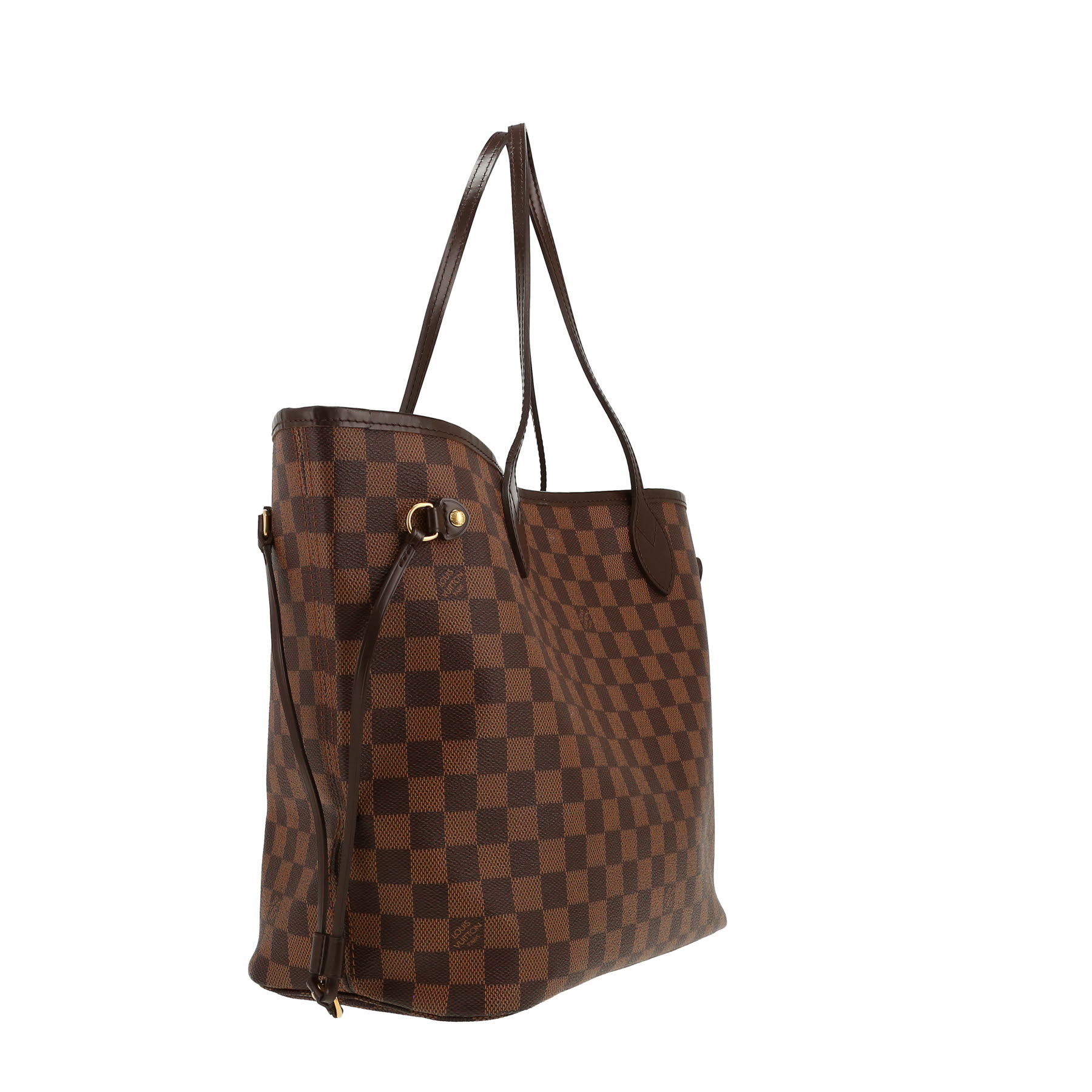 Shopping bag Louis Vuitton  Neverfull in tela a scacchi ebana e pelle marrone