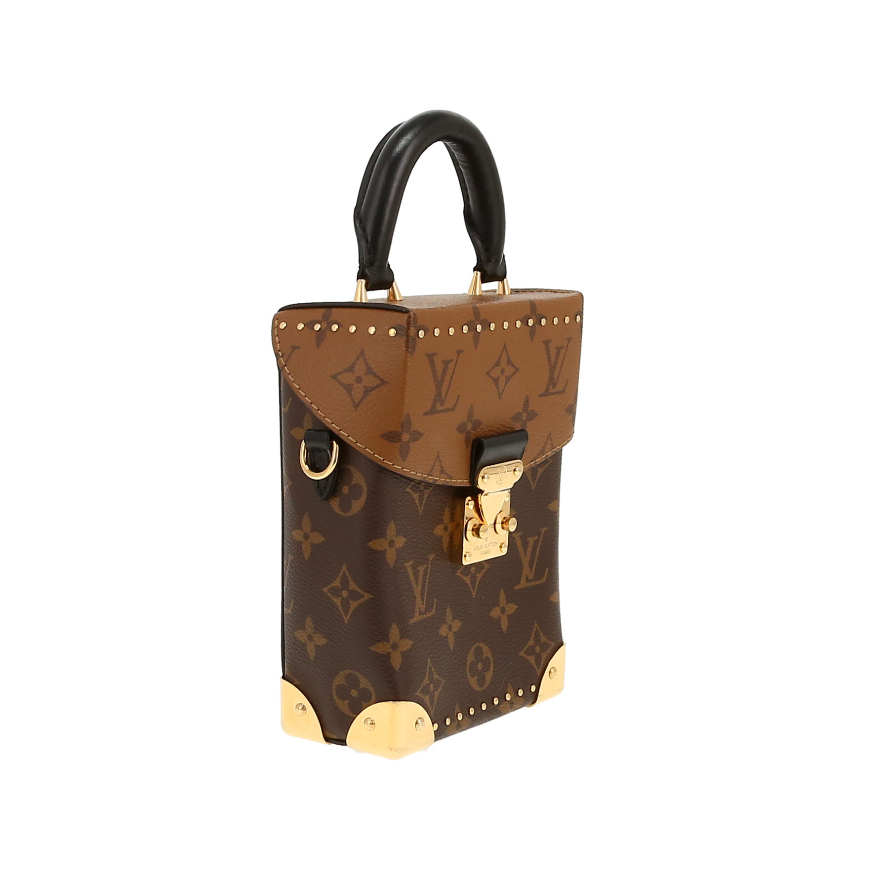 Borsa a tracolla Louis Vuitton  Camera Box mini  in tela monogram cerata marrone e pelle nera