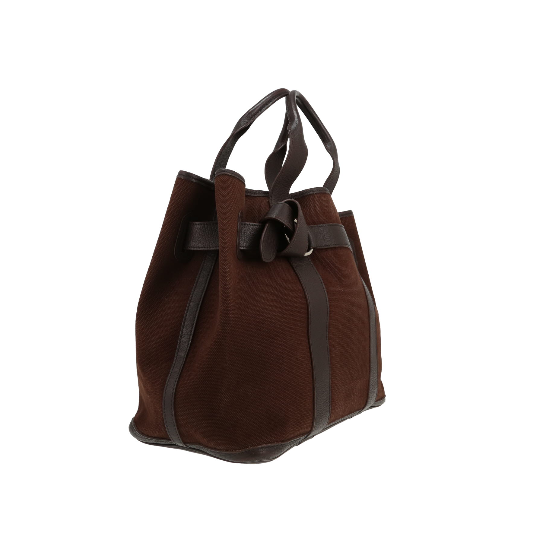 Hermès  Petite Ceinture handbag  in brown canvas  and brown leather