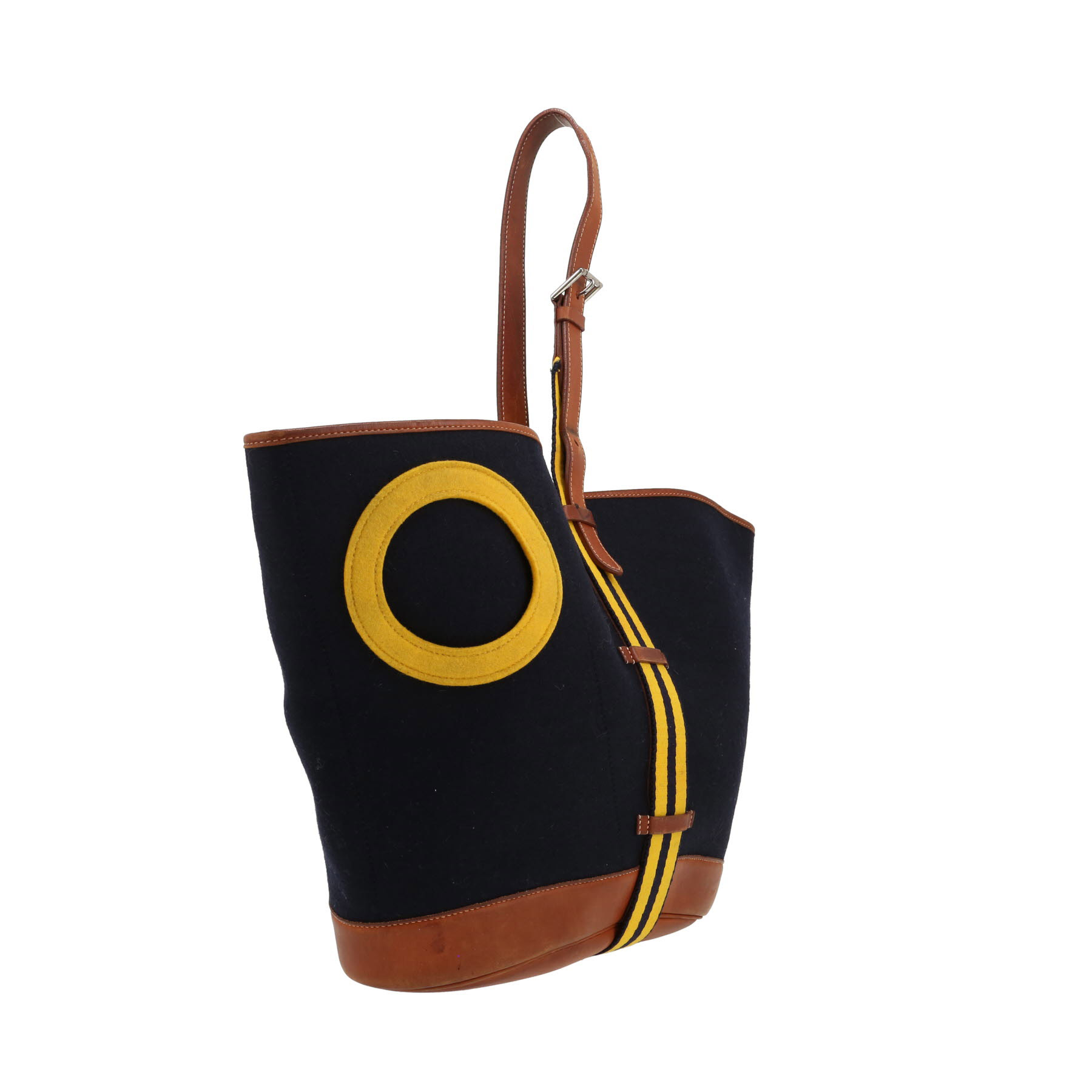 Bolso de mano Hermès   en fieltro de lana azul marino y cuero Barenia rojizo