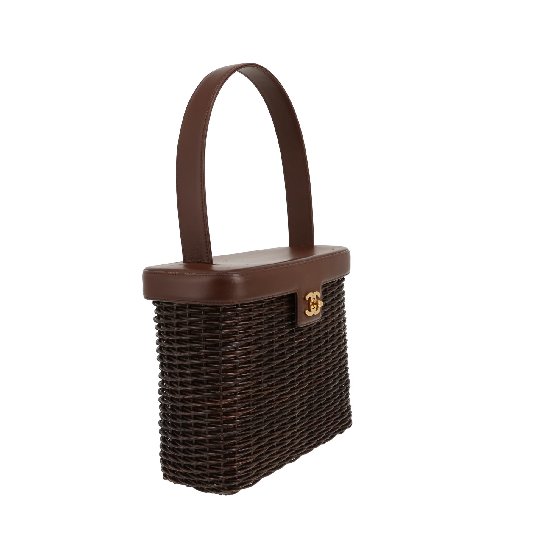 Chanel  Vintage handbag  in brown wicker  and brown leather