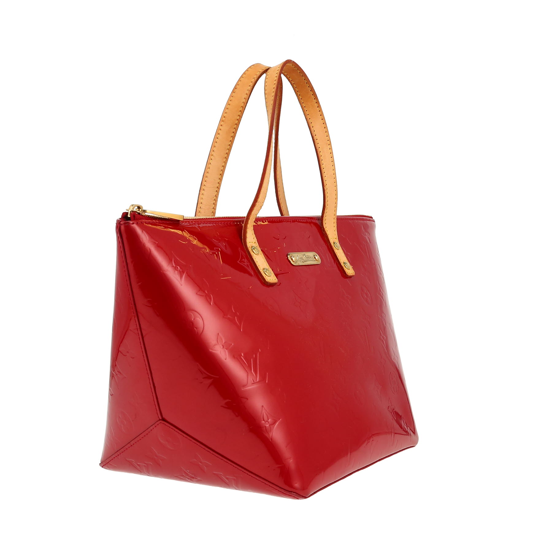 Sac à main Louis Vuitton  Bellevue en cuir verni monogram rouge et cuir naturel