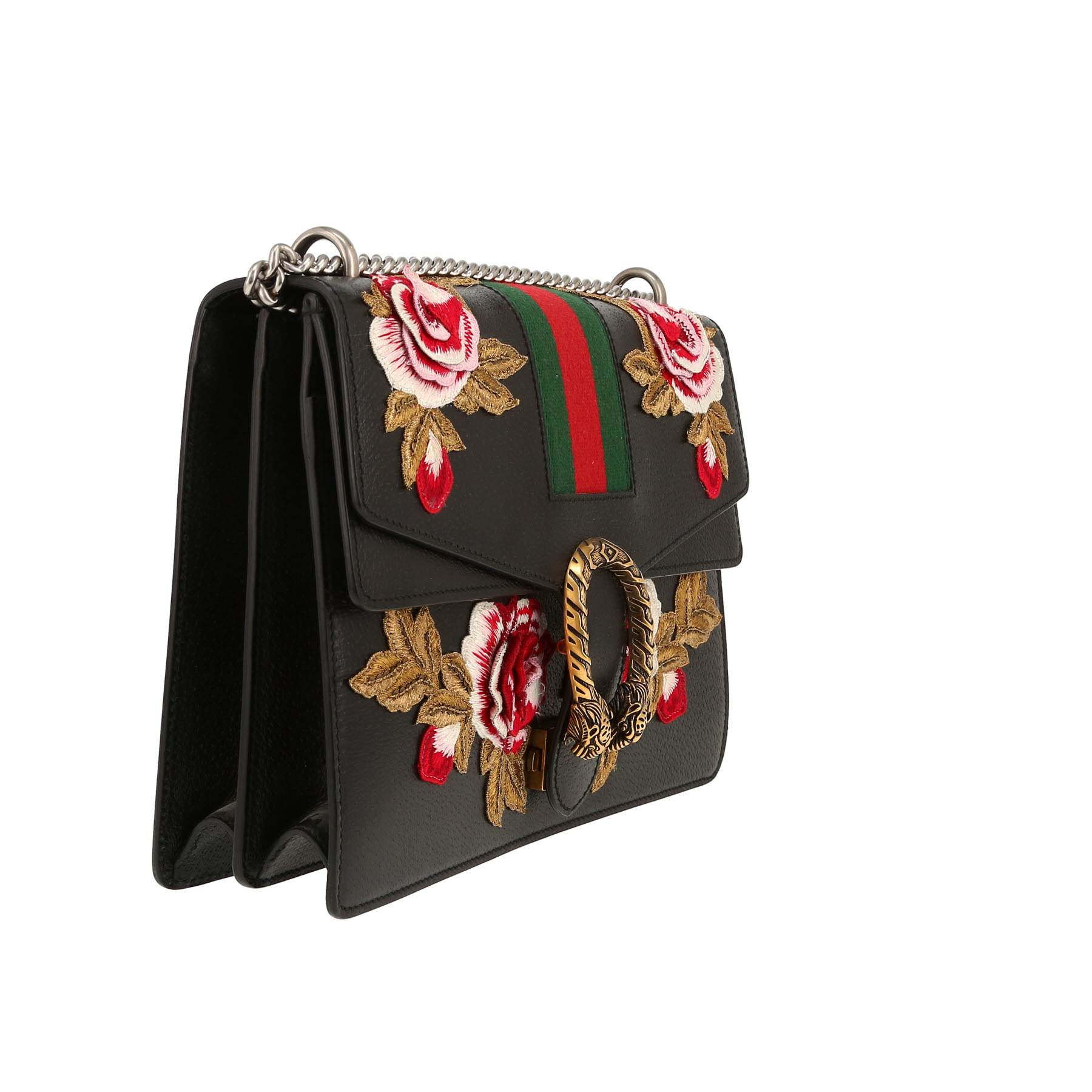 Gucci  Dionysus bag worn on the shoulder or carried in the hand  in black leather  and bicolor canvas
