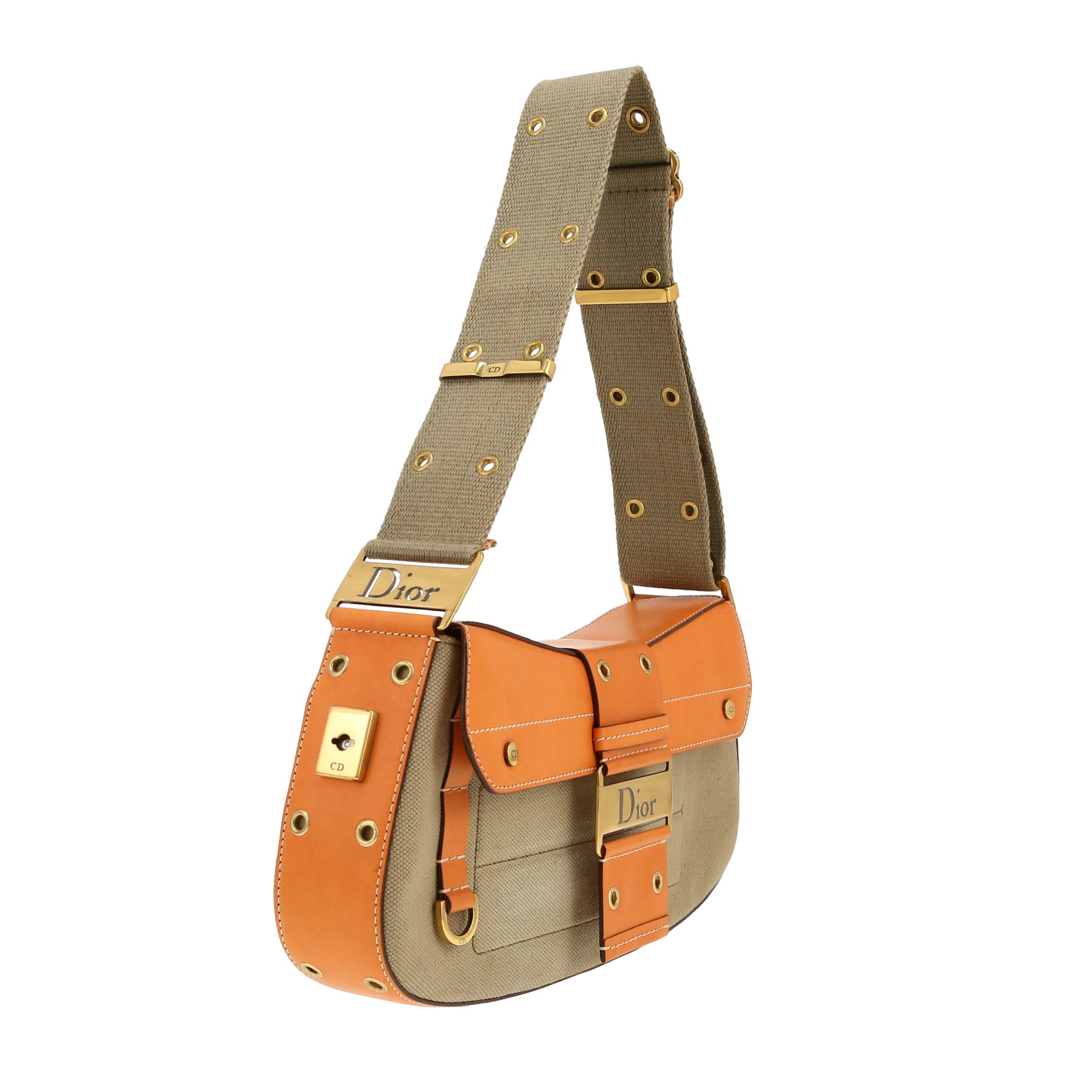 Dior  Colombus handbag  in khaki canvas  and brown leather