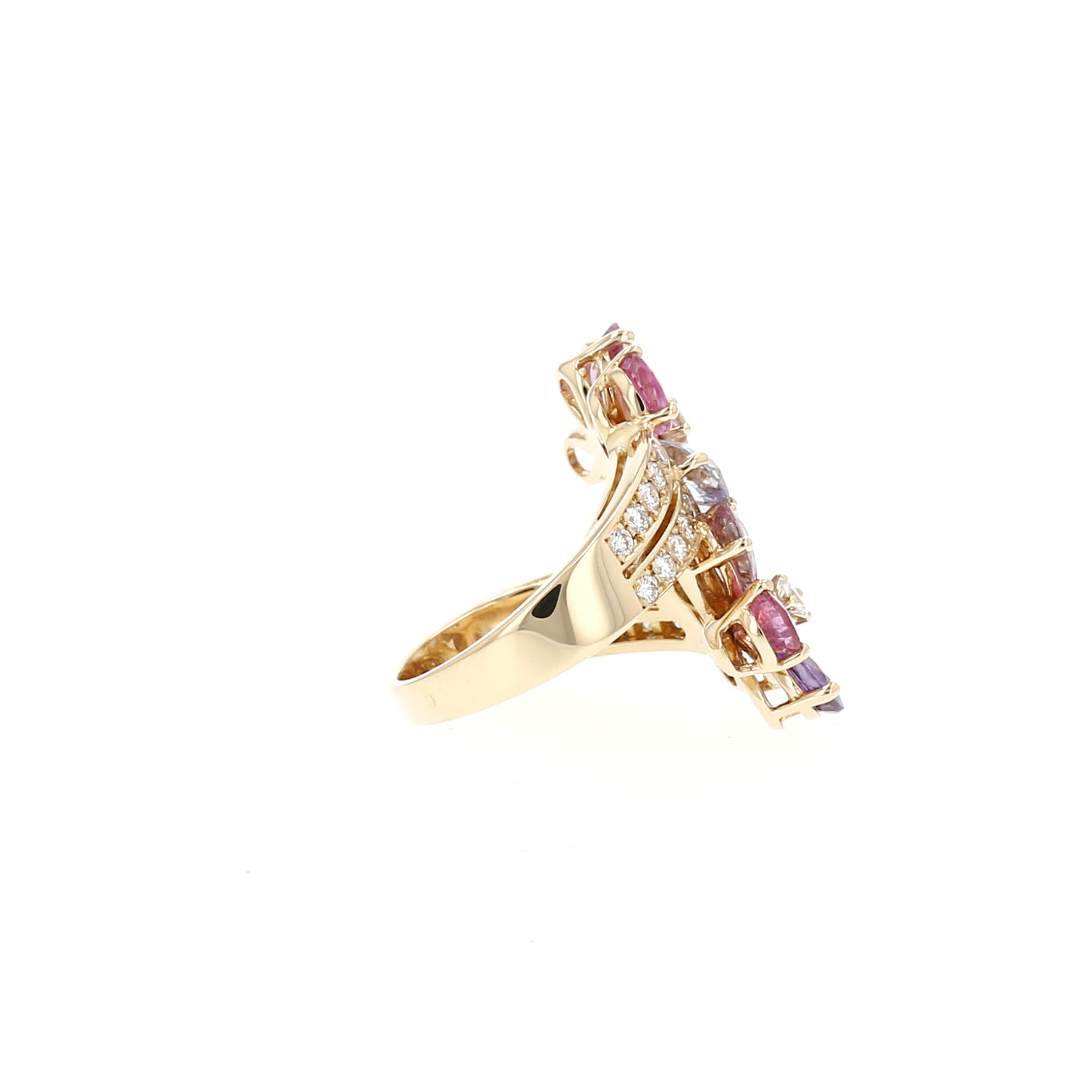 Bulgari Sapphire Flower large model ring in yellow gold, diamonds and sapphires