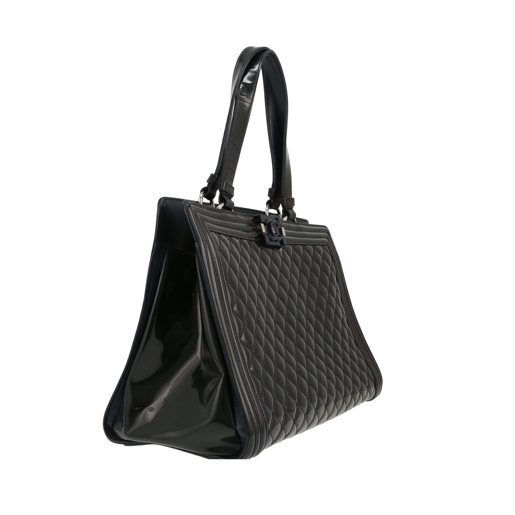 Chanel  Boy handbag  in navy blue patent quilted leather