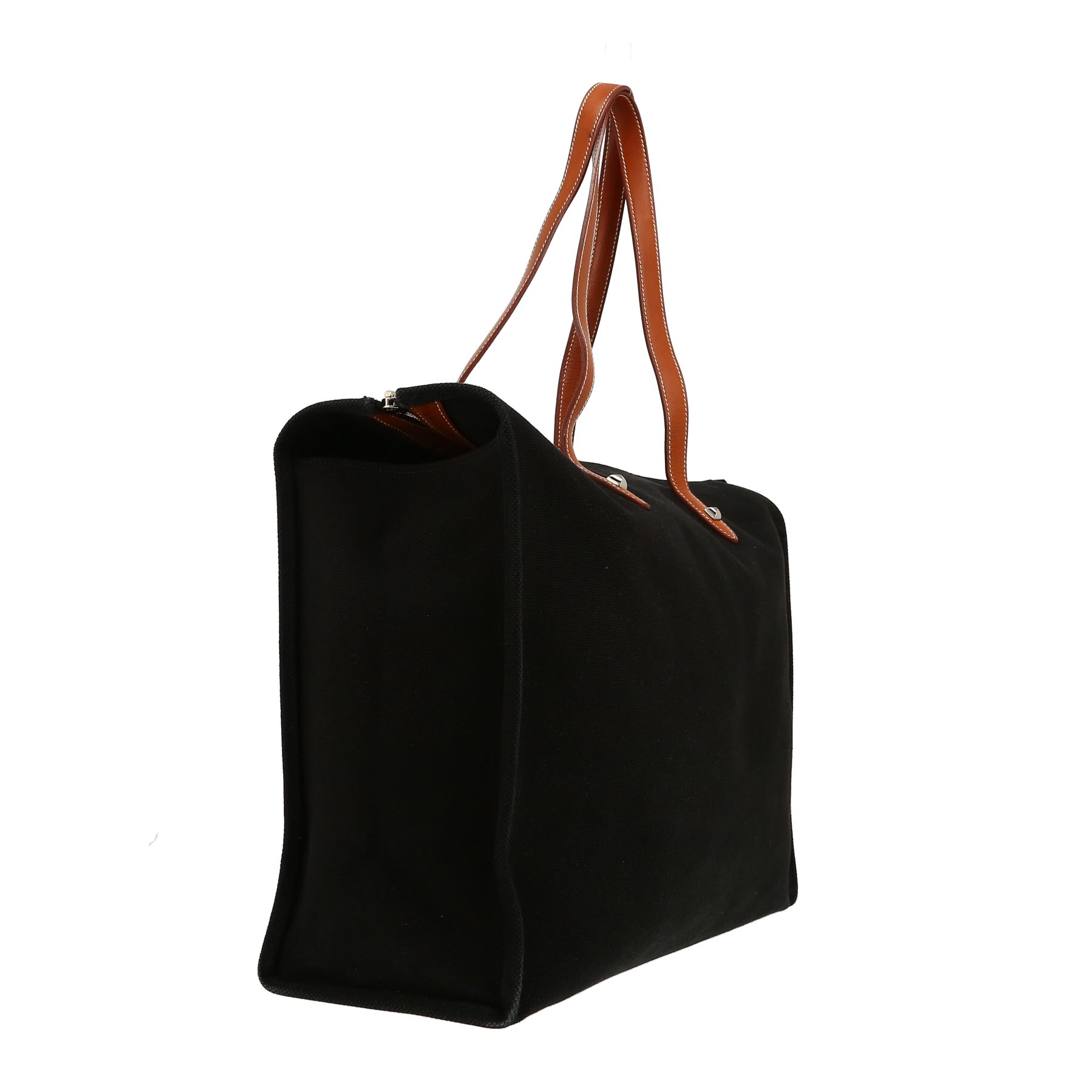 Hermès  Mira shopping bag  in black canvas  and gold leather