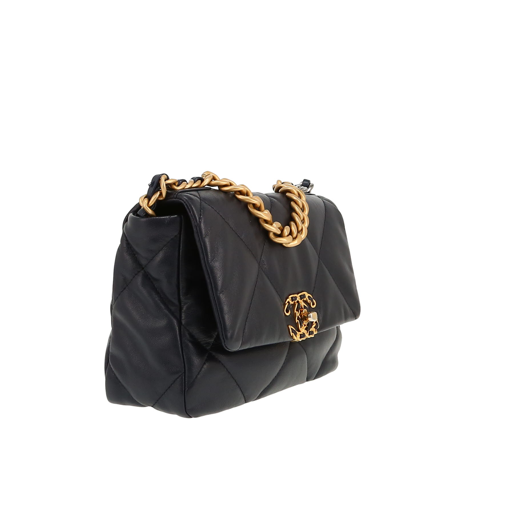 Chanel  19 shoulder bag  in navy blue quilted leather