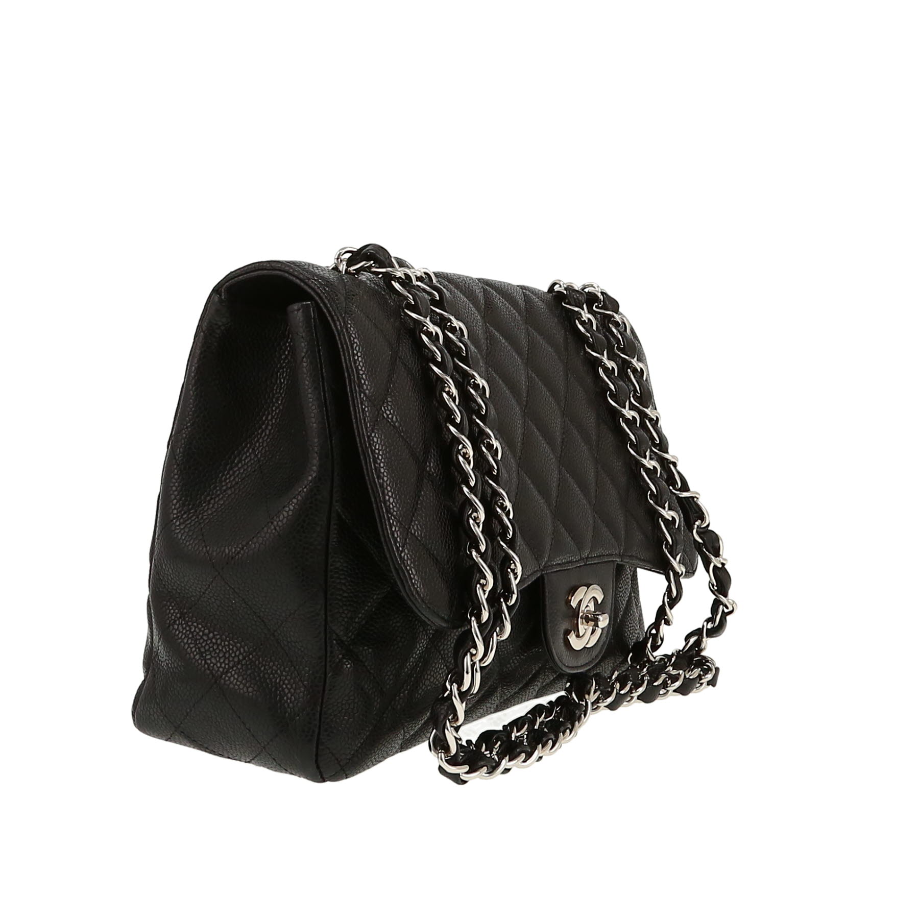 Chanel  Timeless Jumbo shoulder bag  in black quilted grained leather