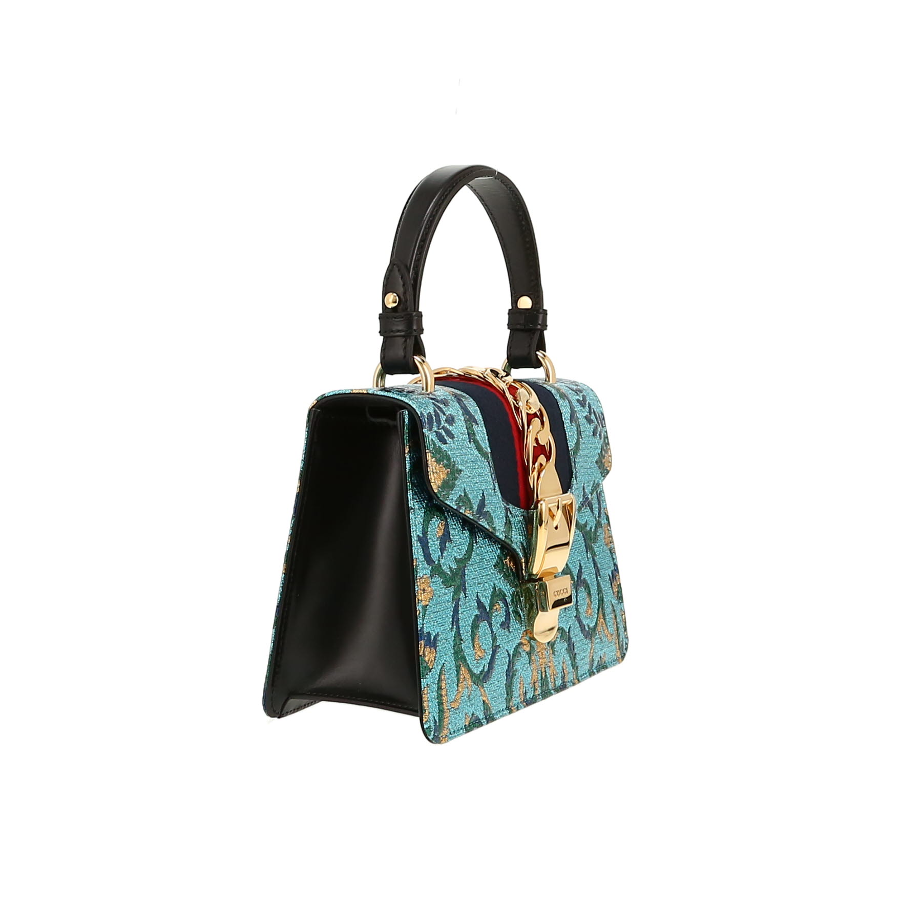 Gucci  Sylvie shoulder bag  in blue canvas  and black leather