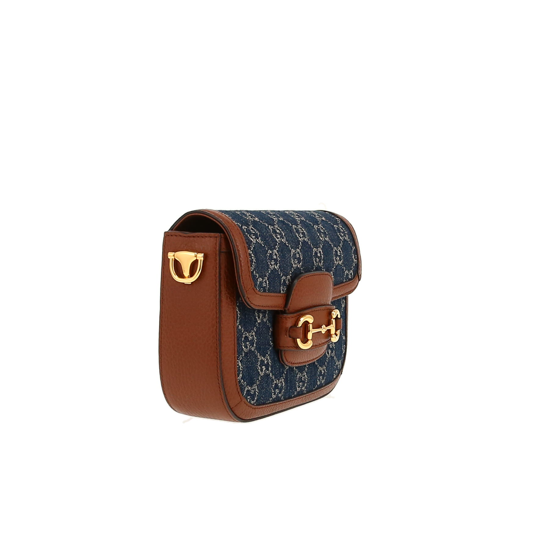 Gucci  1955 Horsebit mini  shoulder bag  in blue monogram denim canvas  and brown leather
