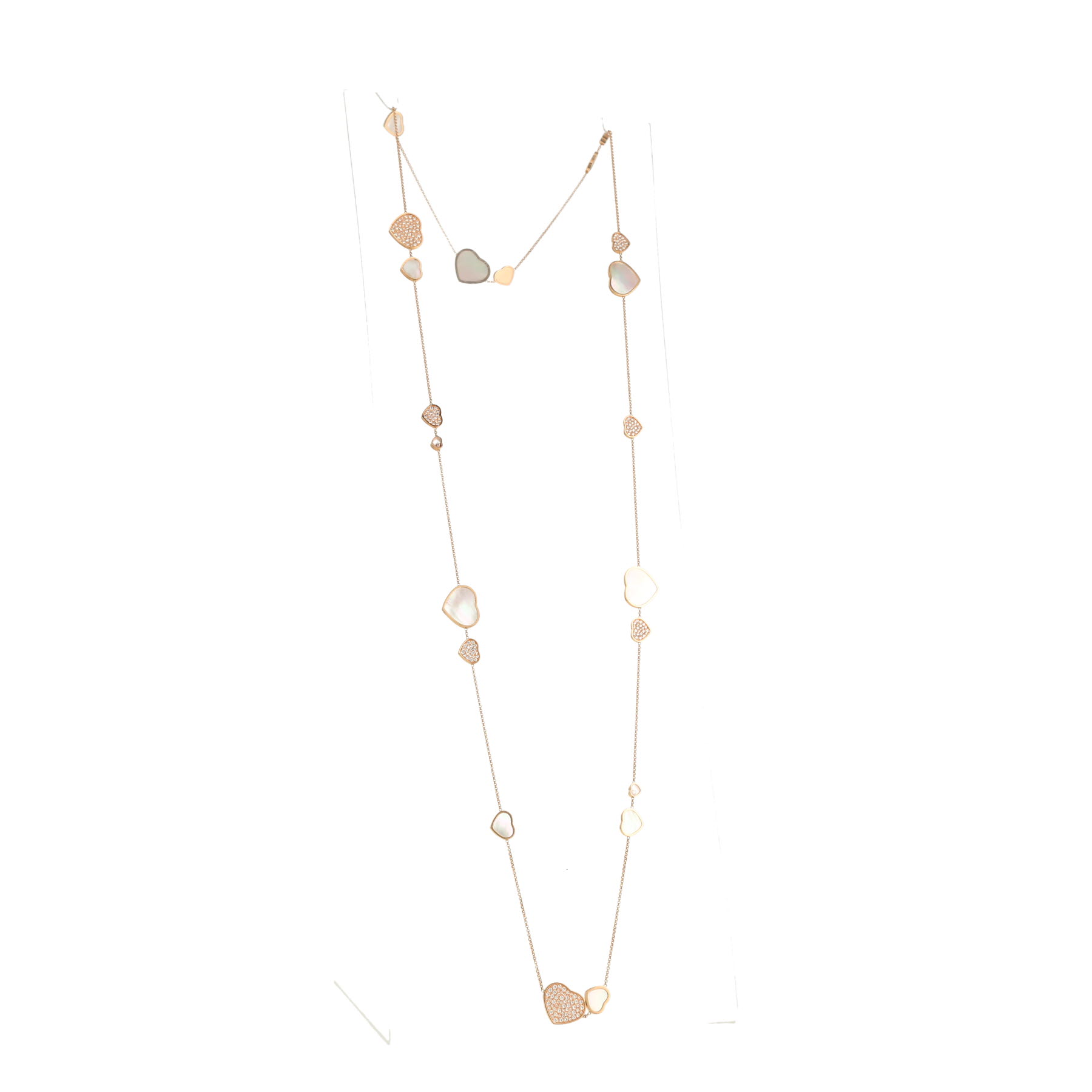 Collana lunga Chopard Happy Hearts in oro rosa, madreperla e diamanti