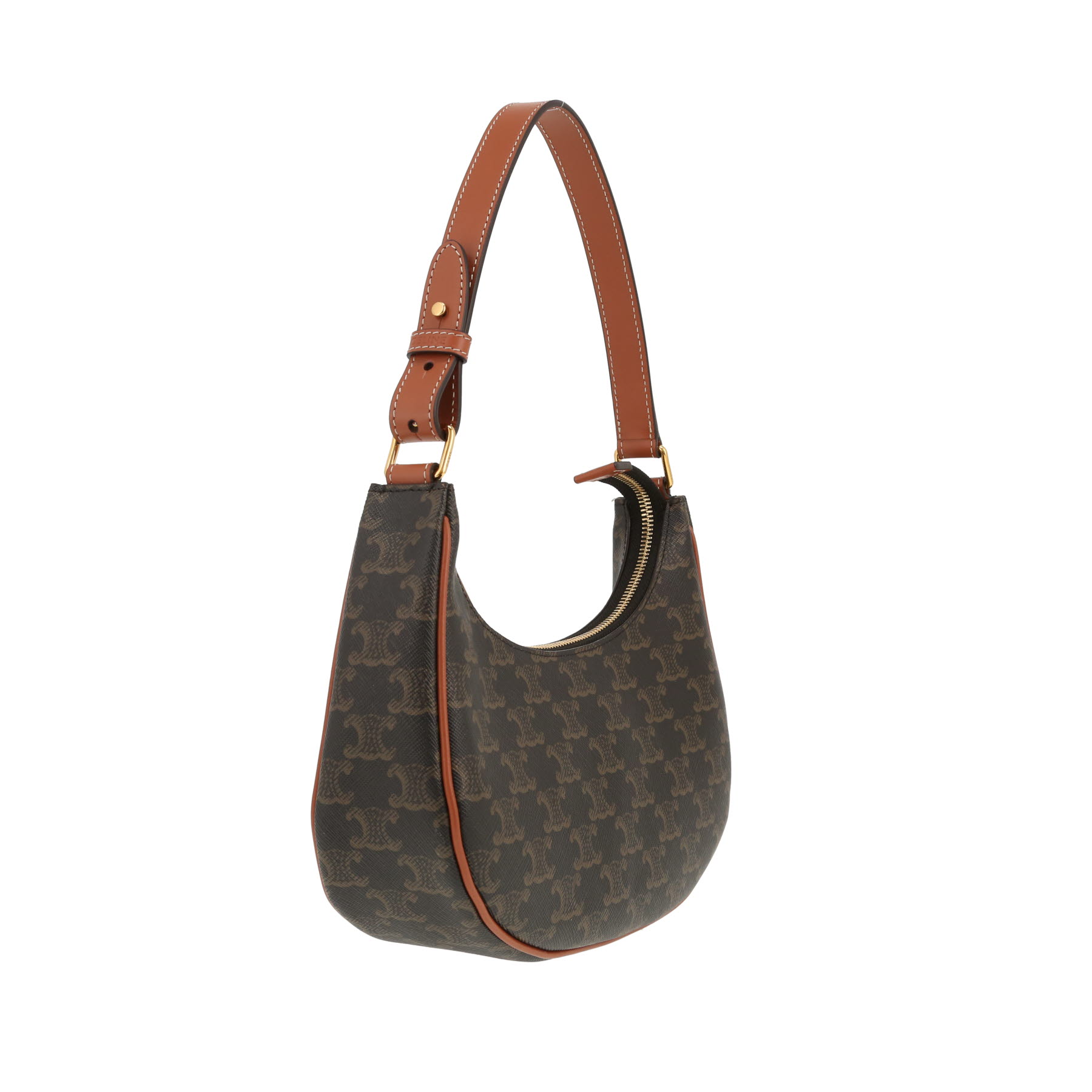 Bolso de mano Celine  Ava modelo mediano  en tejido "Triomphe" beige y cuero marrón