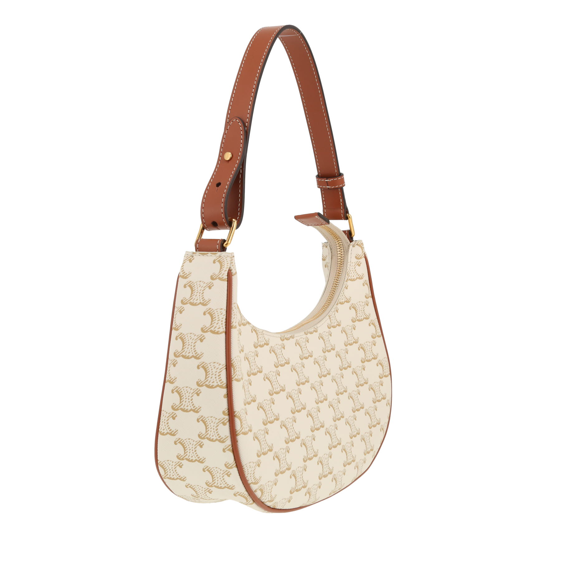 Celine Ava handbag in white Triomphe canvas and brown leather