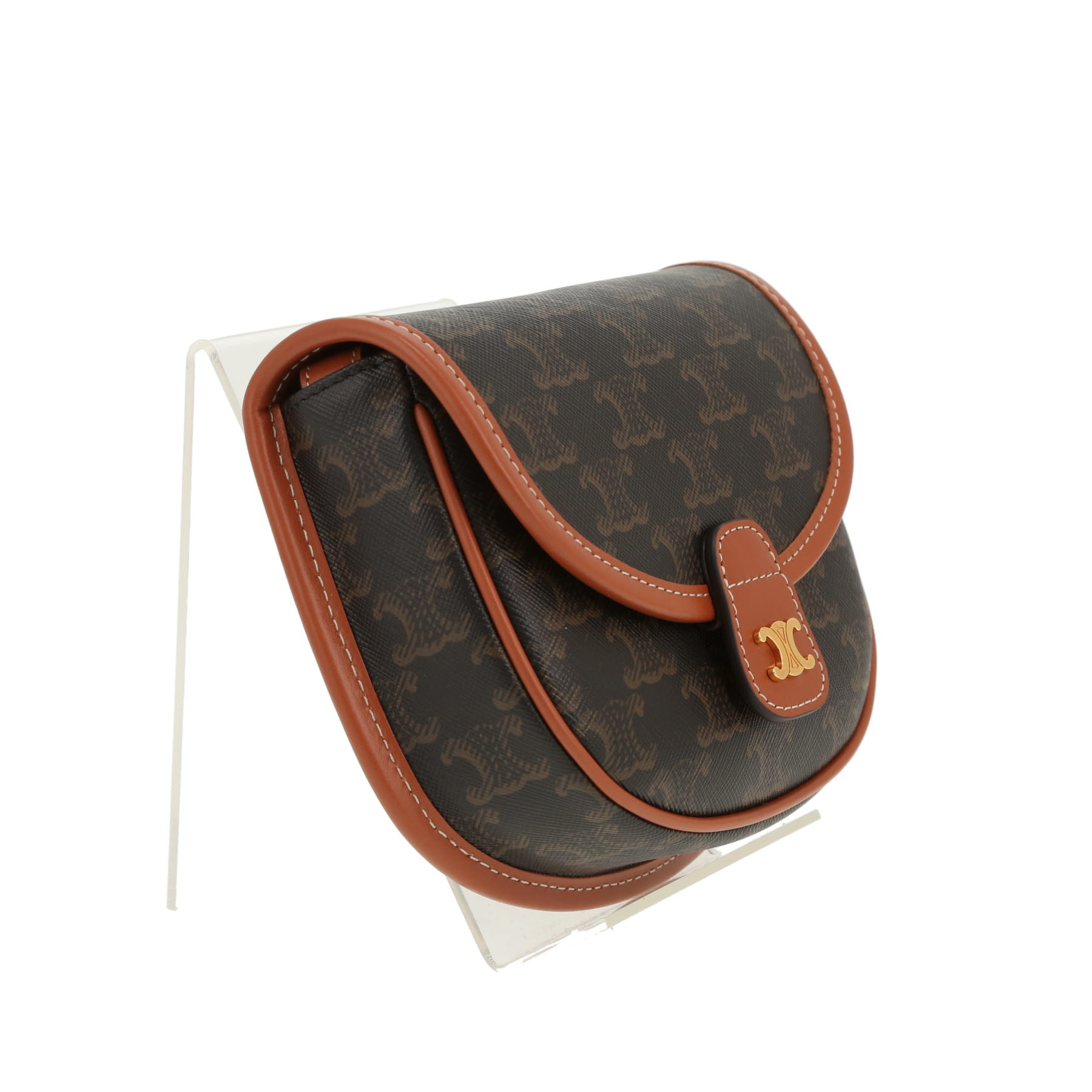 Celine  Folco mini  shoulder bag  in brown "Triomphe" canvas  and brown leather