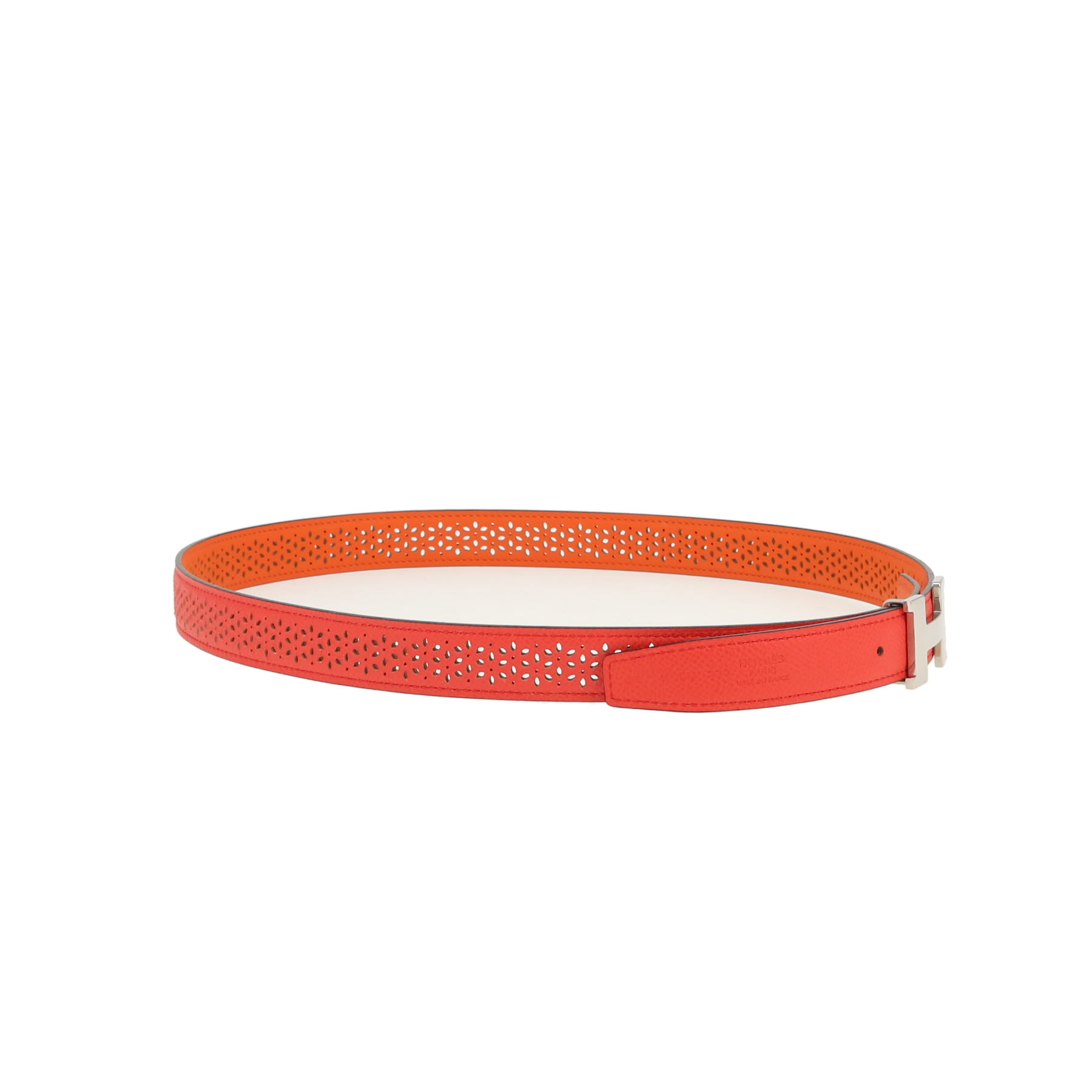 Hermès  Ceinture H belt  in orange and pink Jaipur epsom leather