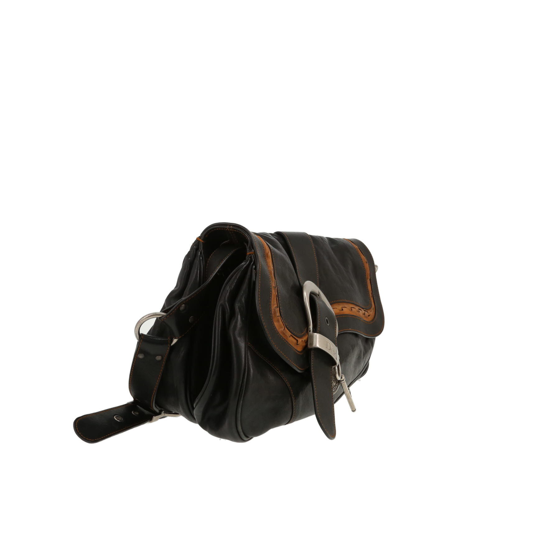 Borsa da spalla o a mano Dior  Gaucho in pelle marrone e profili marrone caramello