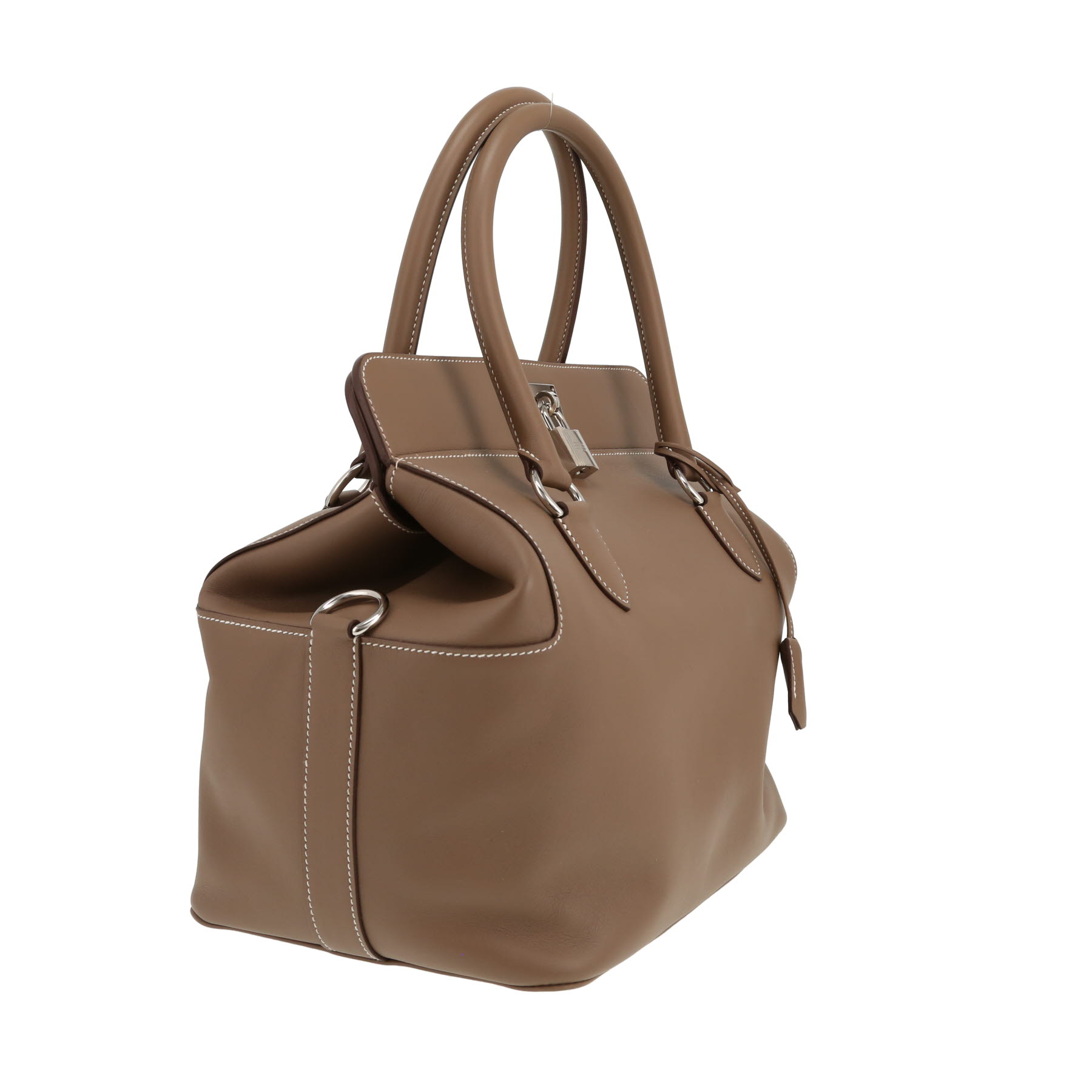 Bolso de mano Hermès  Tool Box en cuero swift marrón etoupe