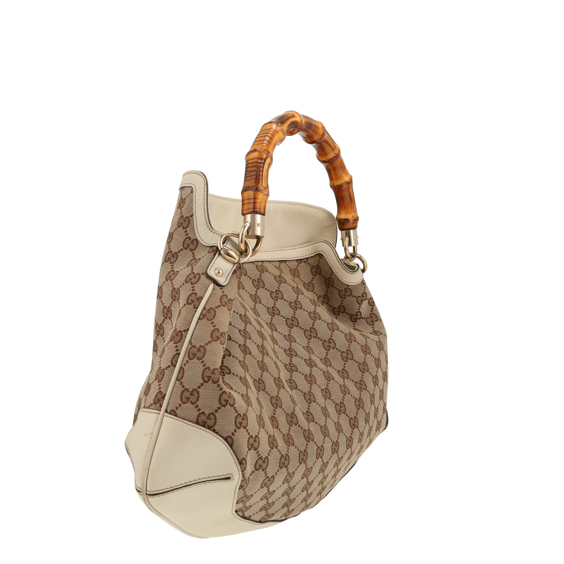 Gucci  Bamboo handbag  in beige "sûpreme GG" canvas  and white leather