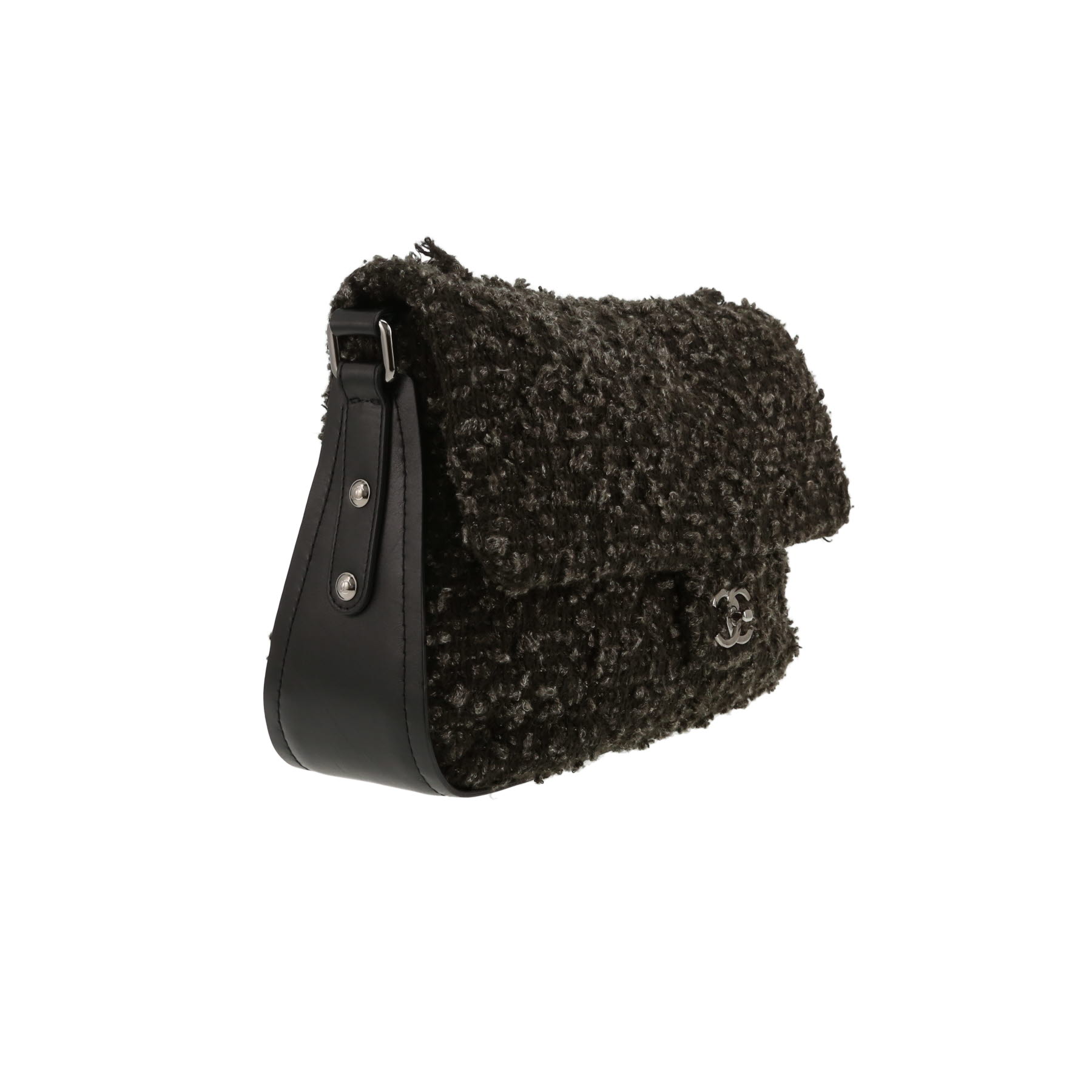 Borsa Chanel   in tweed grigio e nero e pelle nera