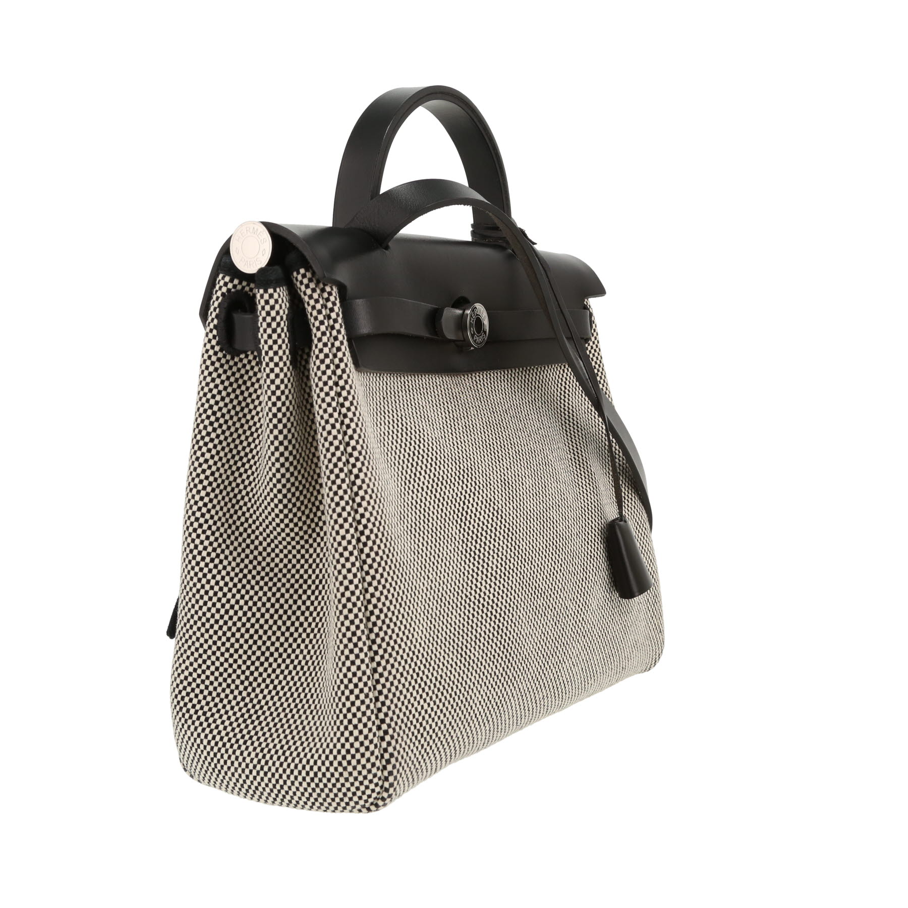 Hermès  Herbag bag worn on the shoulder or carried in the hand  in black and white canvas  and black Hunter cowhide