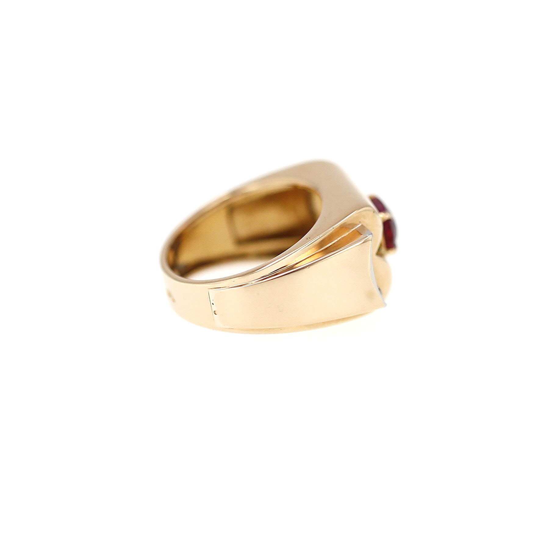 Anello Tank  Vintage  in oro giallo, platino, rubino e diamanti