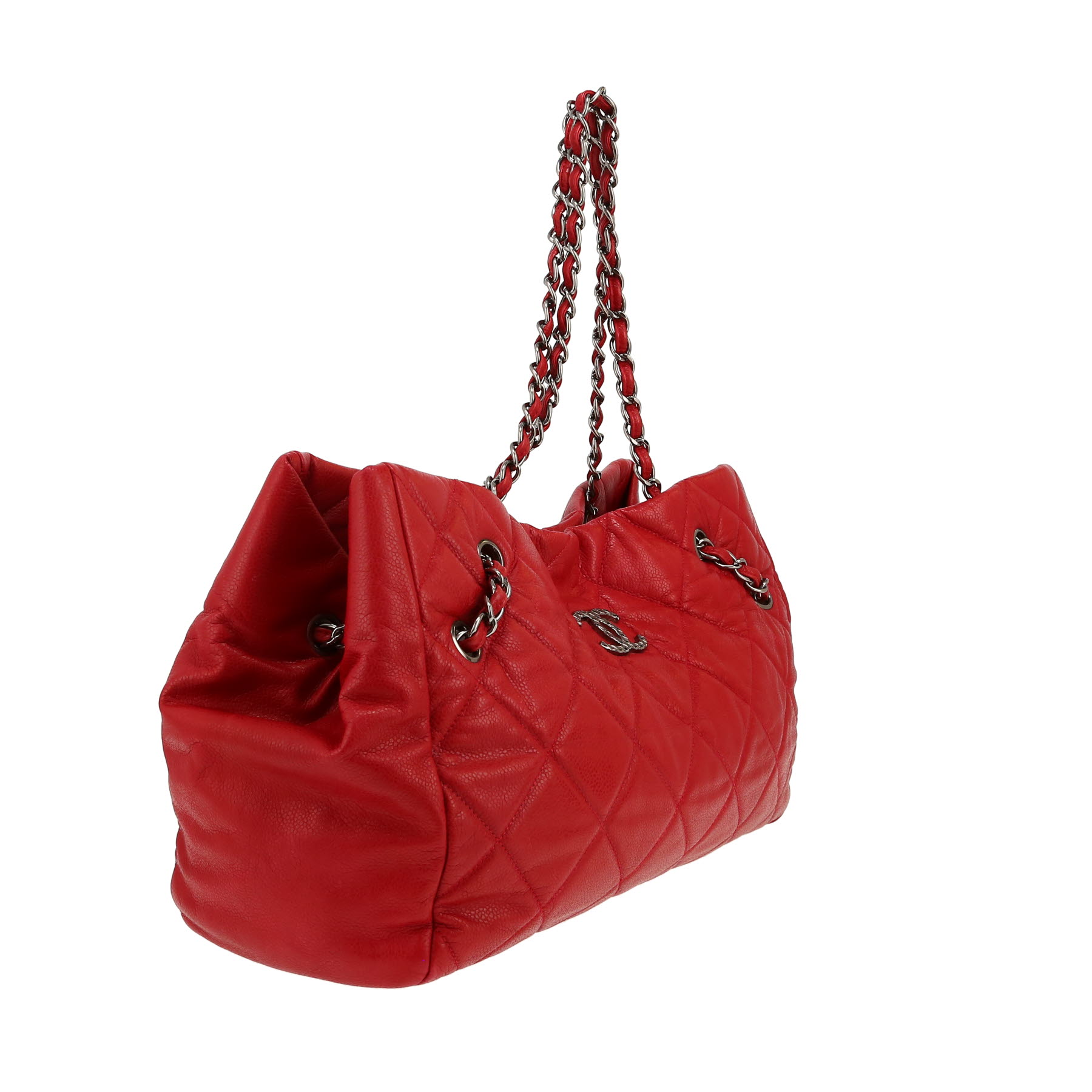 Chanel   handbag  in red quilted grained leather