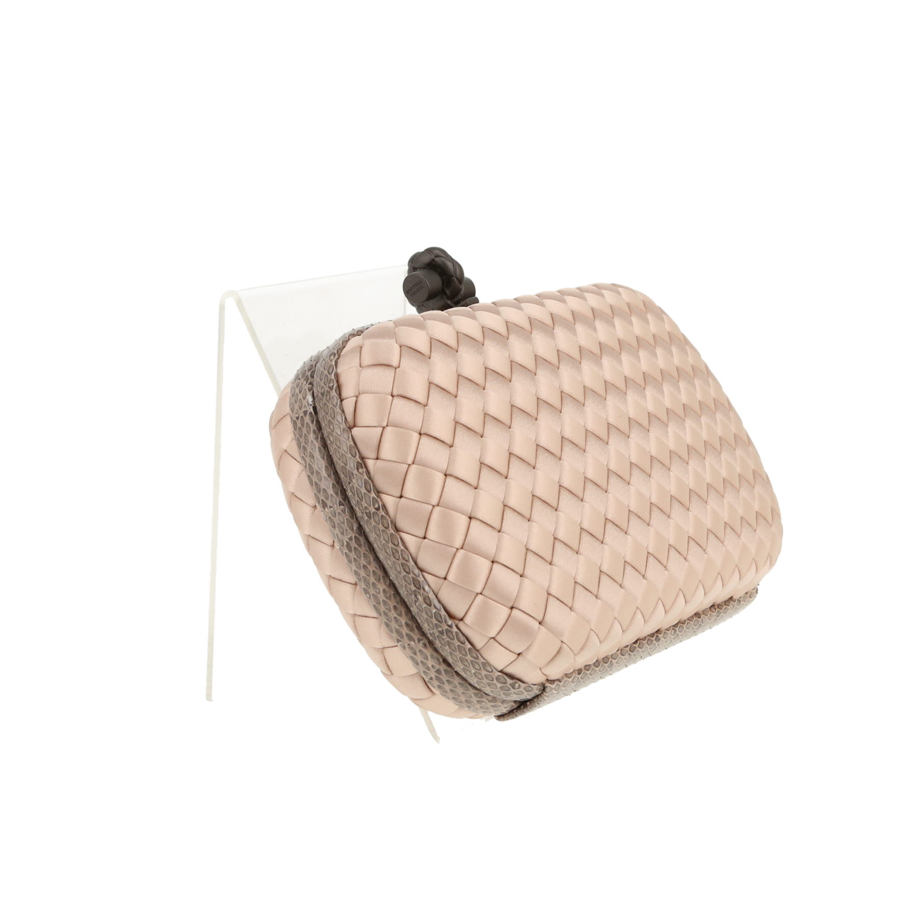 Bottega Veneta  Knot pouch  in pink silk  and python
