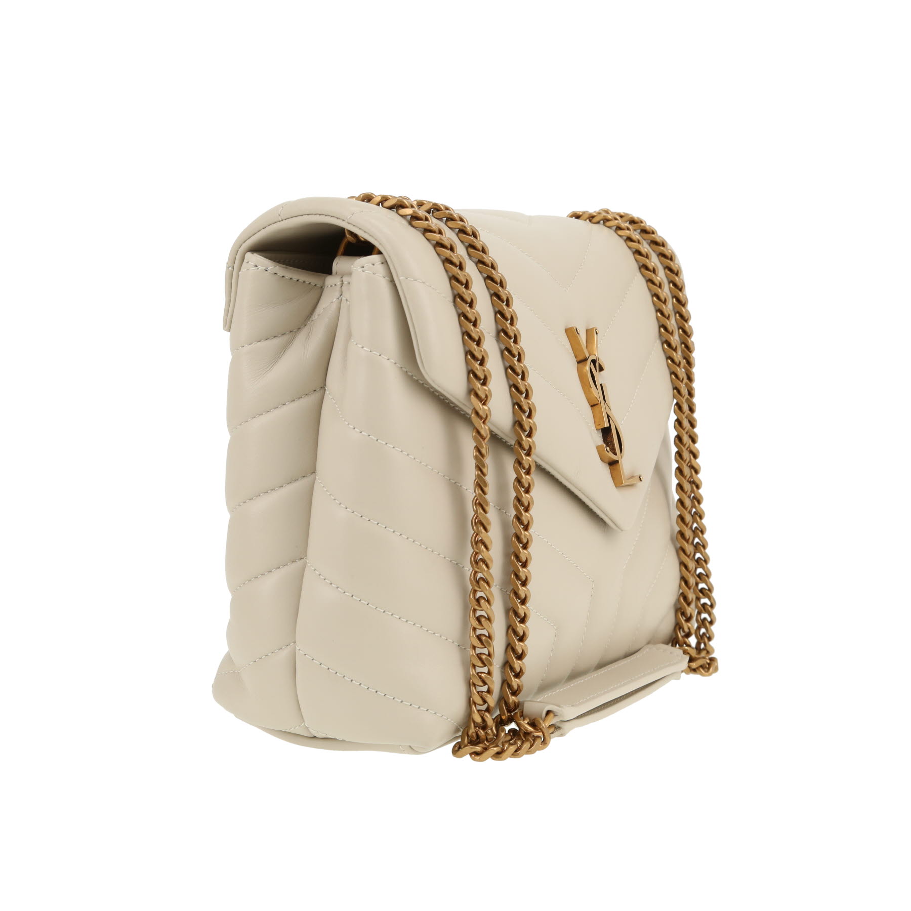 Sac bandoulière Saint Laurent  Loulou petit modèle  en cuir matelassé chevrons blanc